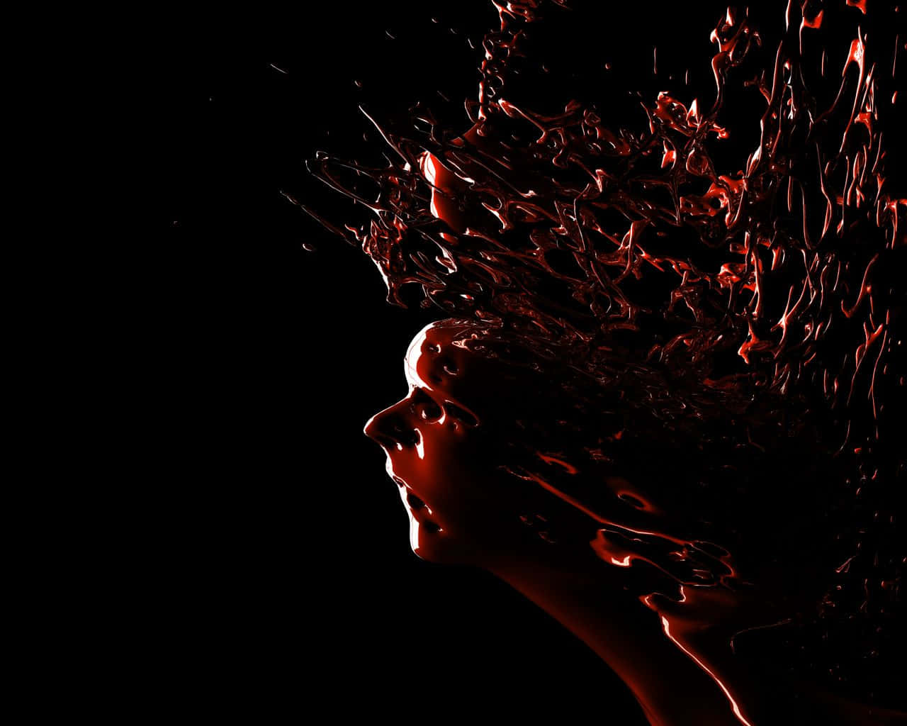 Macabre, glowing red liquid hair, black background, HD Desktop Wallpaper