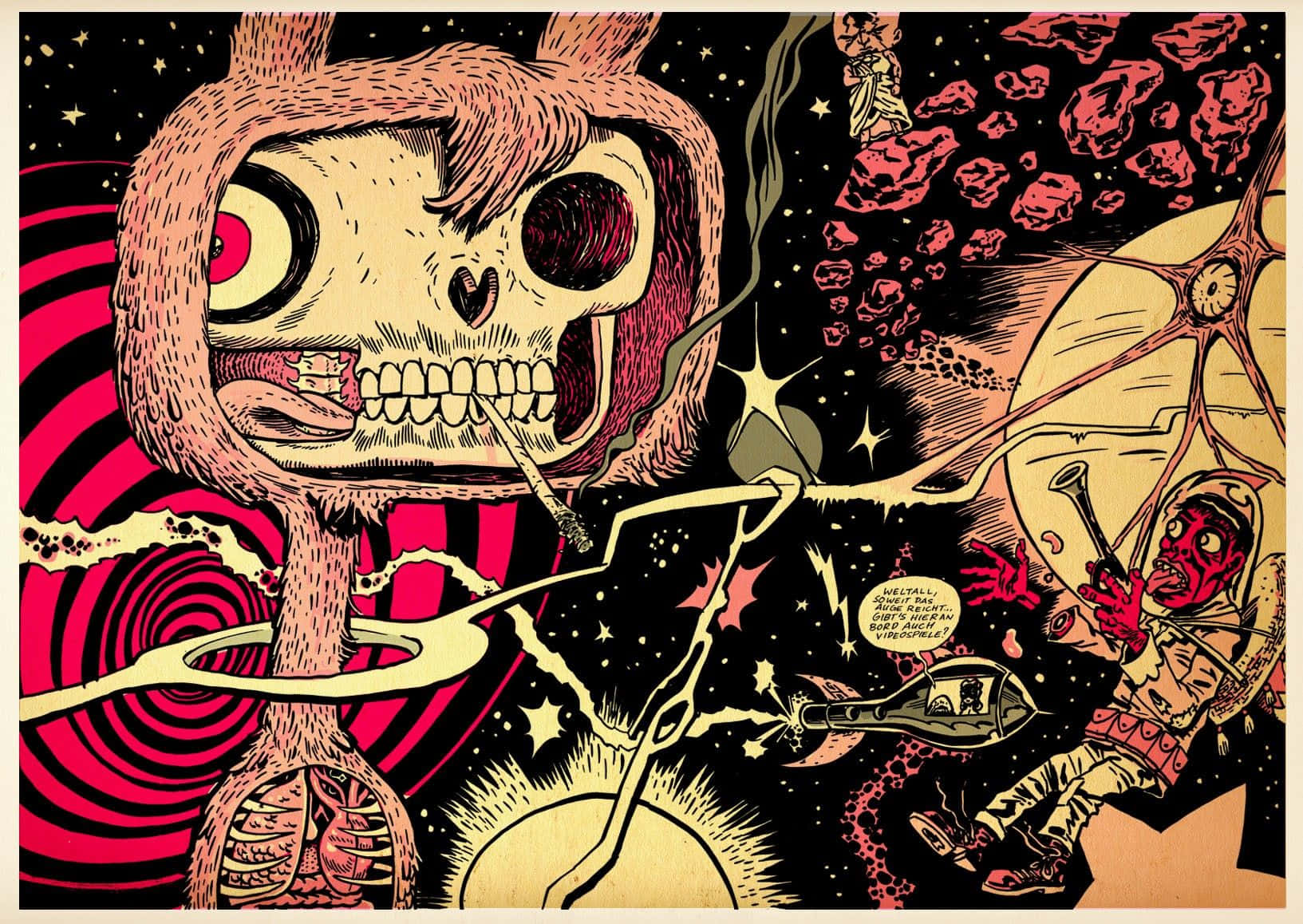 skull-headed creature, bunny ears, cigarette, HD Desktop Wallpaper