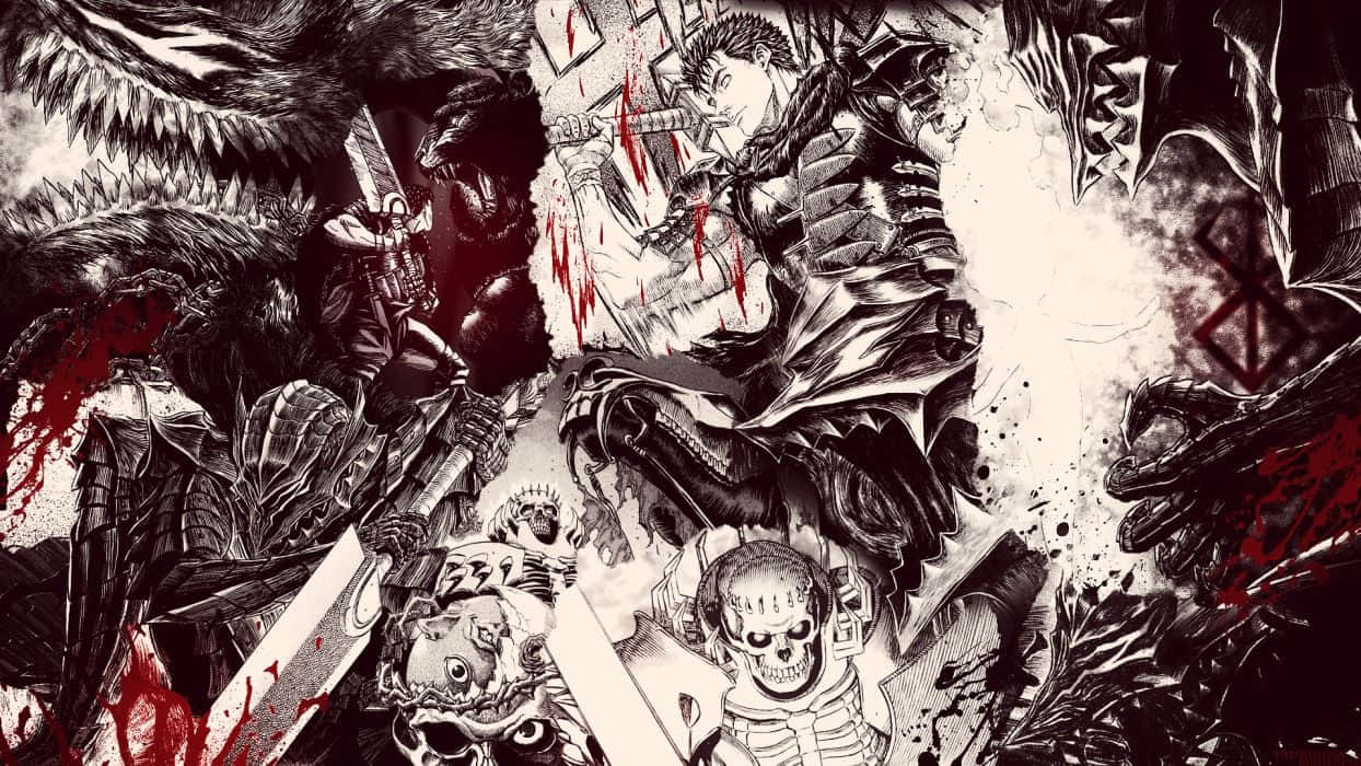Macabre, anime-style warrior, monstrous foes, SD Desktop Wallpaper
