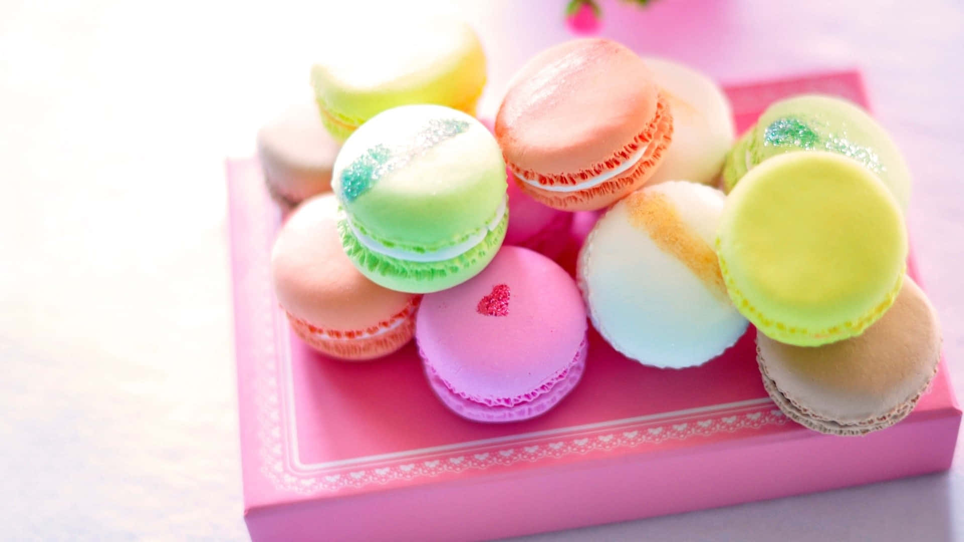 macaron, edible glitters, heart decorations, Full HD Desktop Wallpaper
