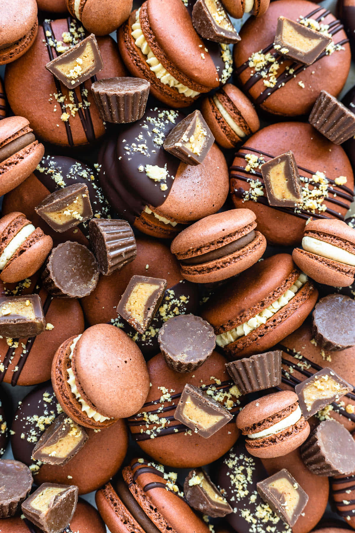 chocolate French macaron, chocolate buttercup, crushed nuts, HD Phone Wallpaper