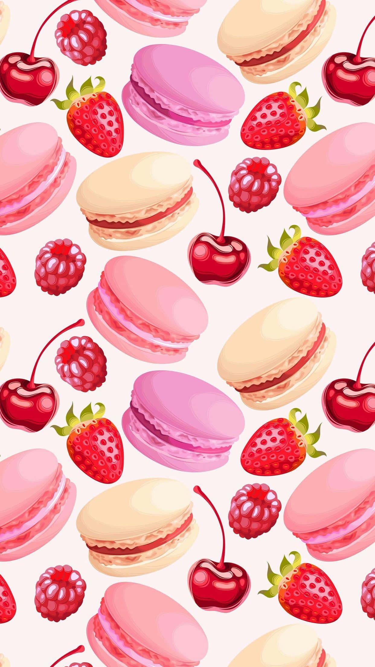 Cute Girly Phone Macarons, pink macarons, strawberries, Full HD Phone Wallpaper