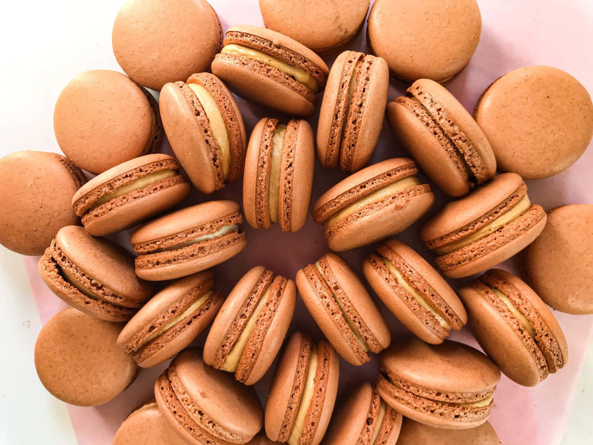 chocolate french macaron, buttercream filling, circular pattern, Full HD Desktop Wallpaper