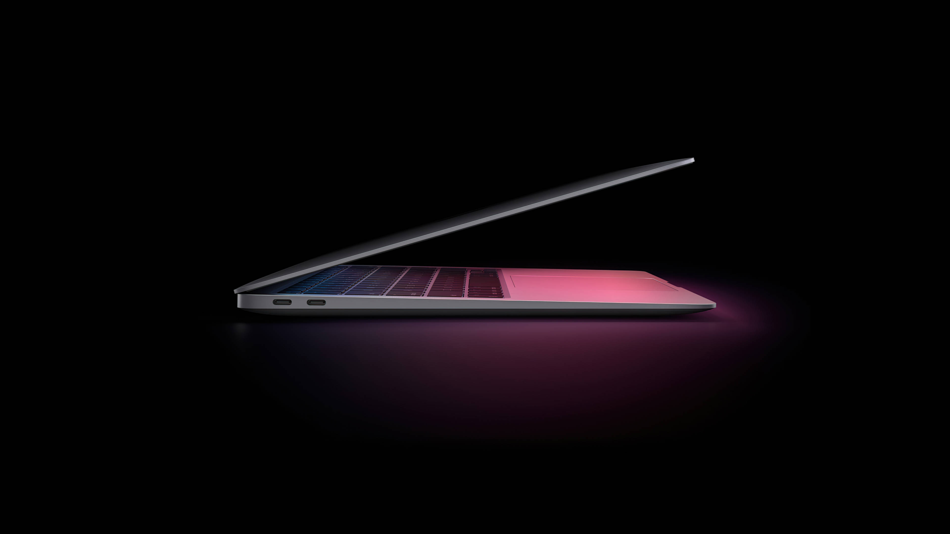 Macbook Air, silver, black background, 4K Desktop Wallpaper