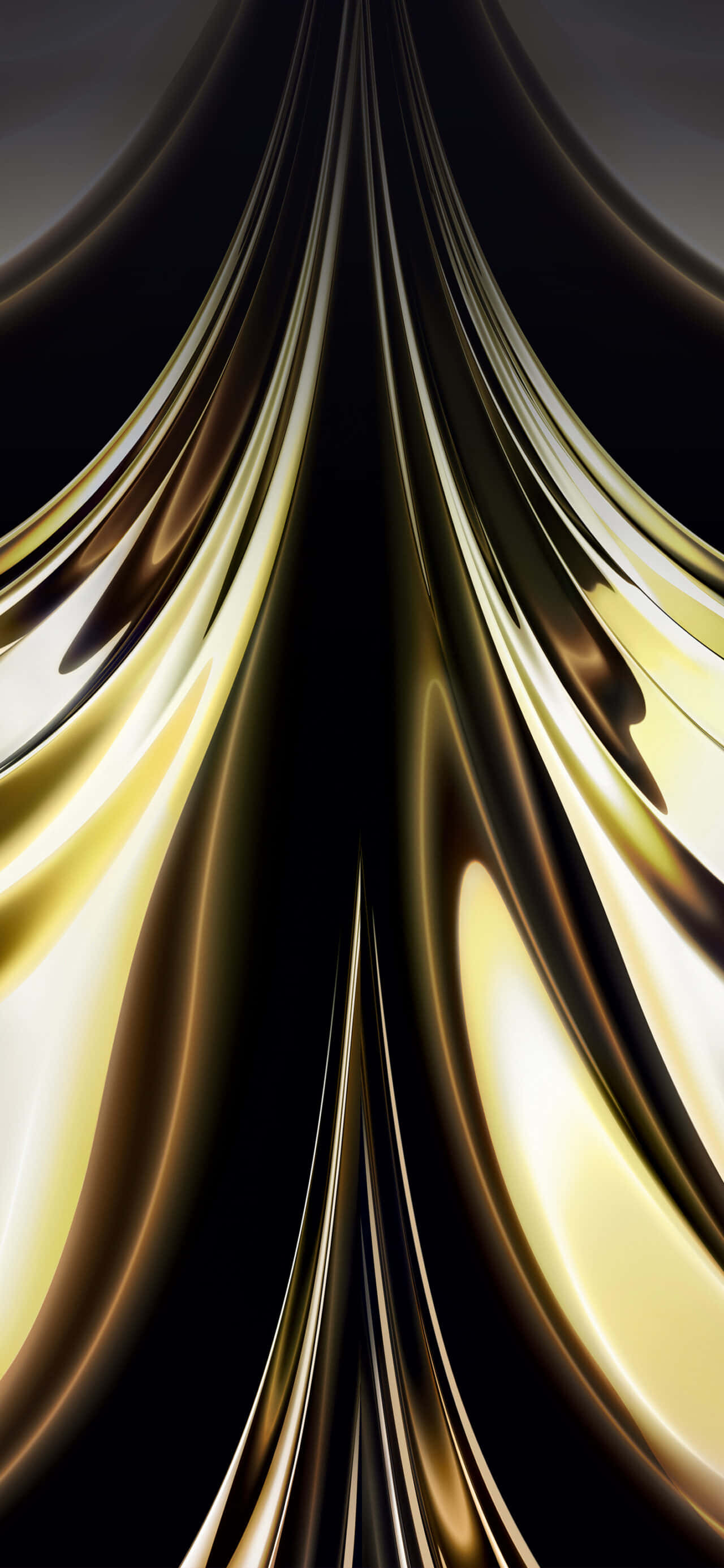 Macbook Air M2, golden liquid ribbons, deep black background, 2K Phone Wallpaper