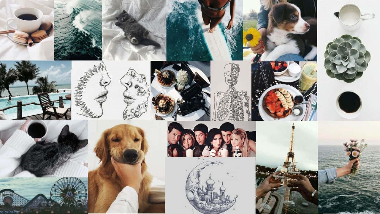 Macbook Collage, coffee macarons, waves, HD Desktop Wallpaper