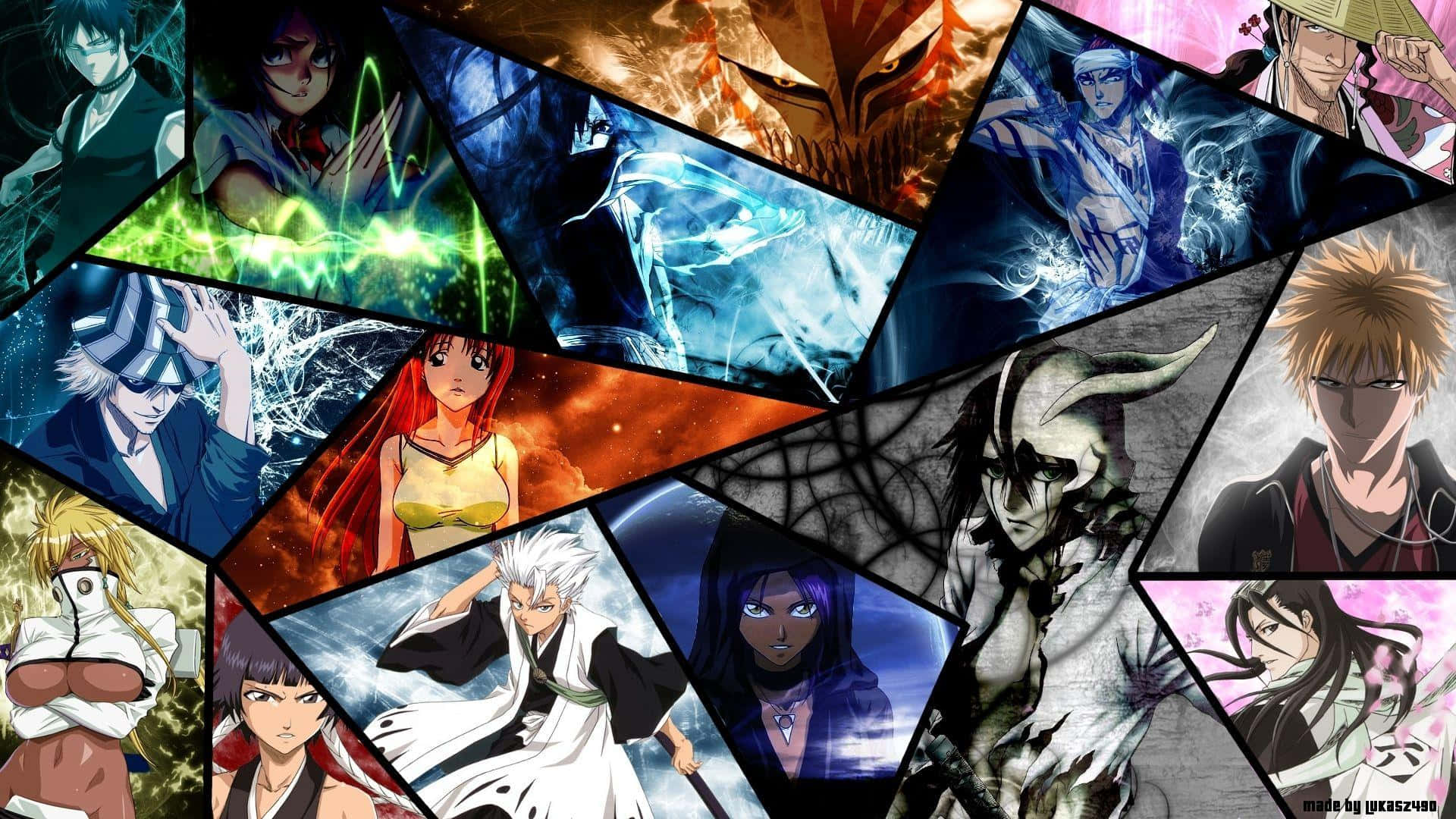 MacBook, anime characters, dynamic poses, Full HD Desktop Wallpaper