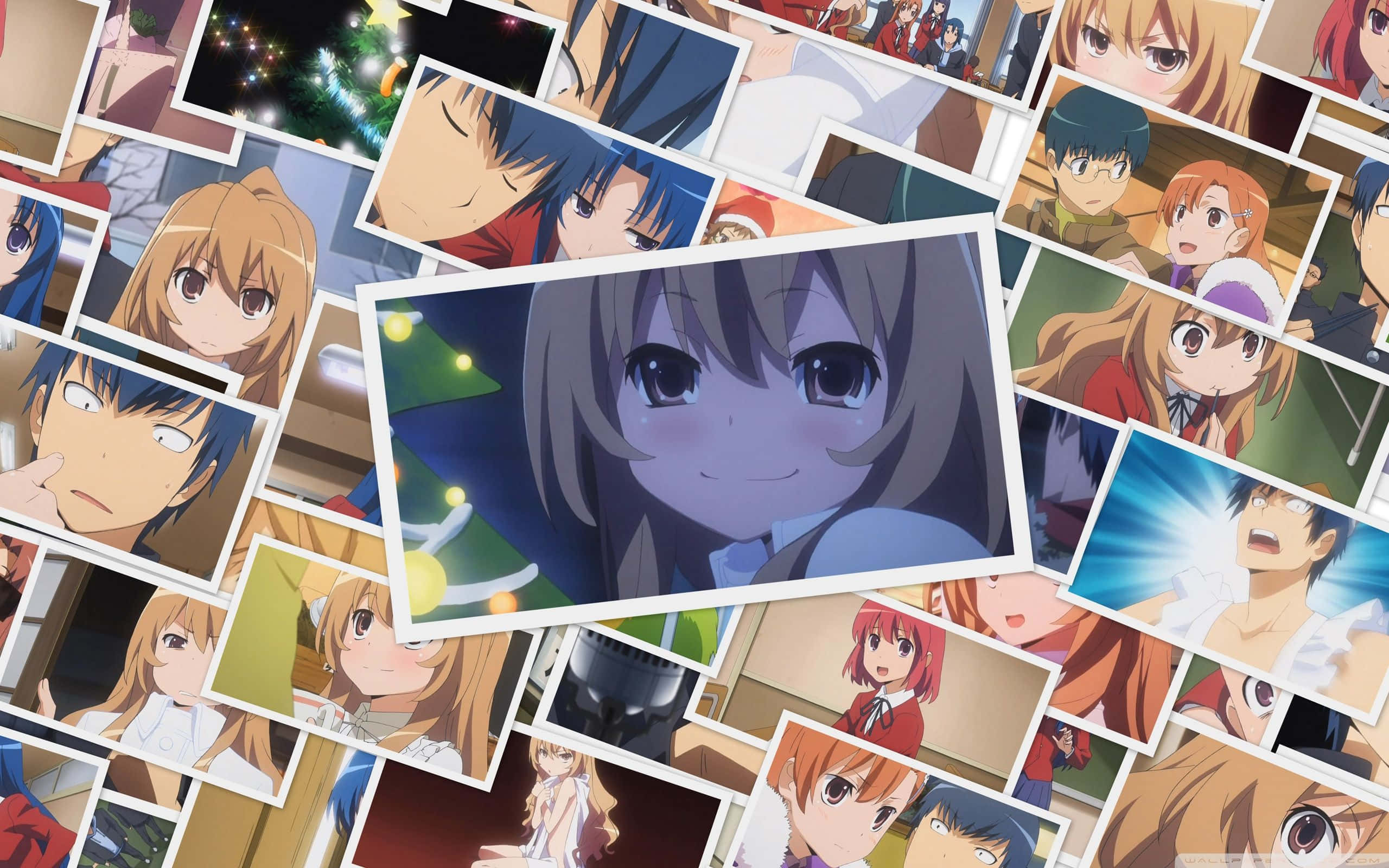 Macbook Collage, anime character, smiling girl, 2K Desktop Wallpaper