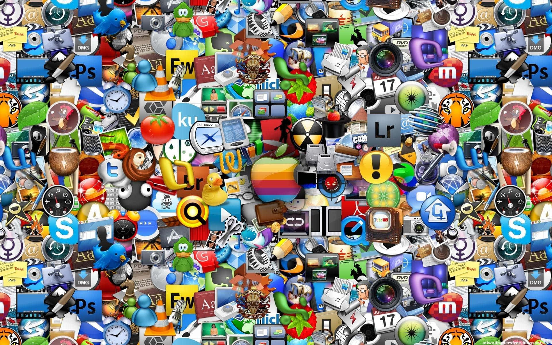 Macbook Collage, digital icons, apps, Full HD Desktop Wallpaper