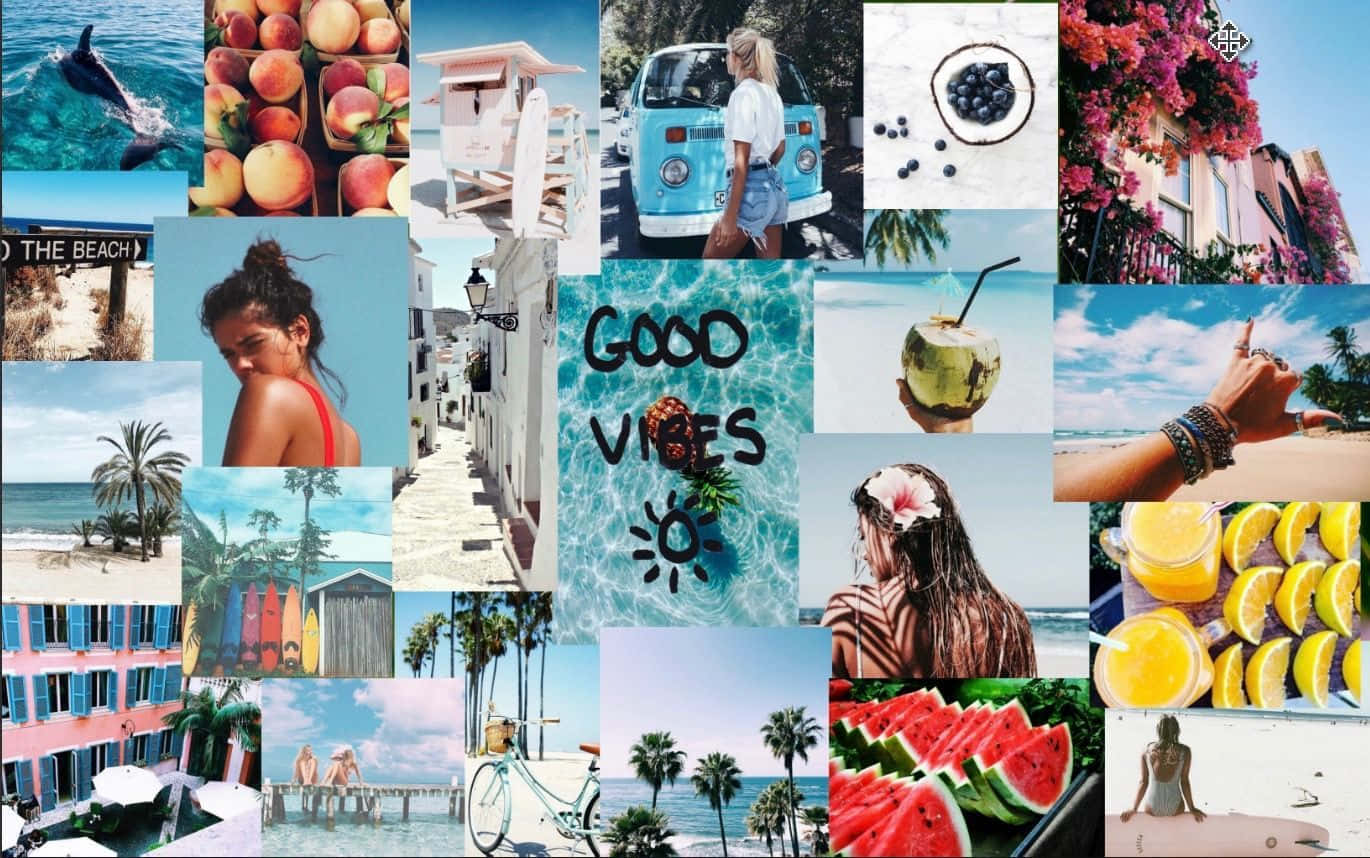 Macbook Collage, beach scenes, tropical fruits, HD Desktop Wallpaper