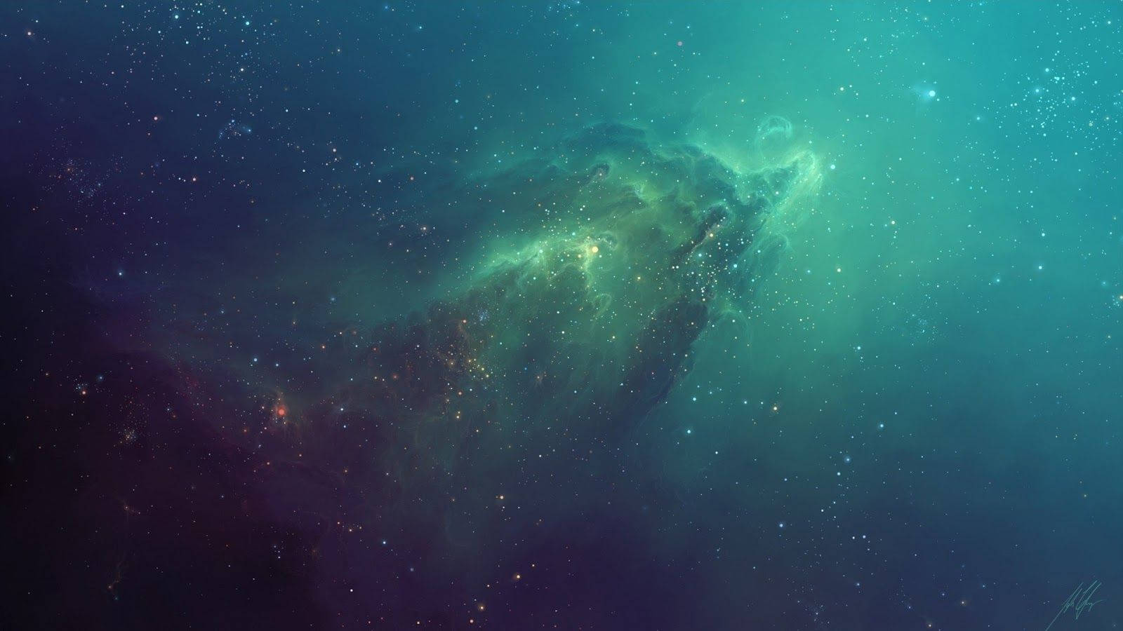 animated galaxy mac, luminous green nebula, starfield, HD Desktop Wallpaper