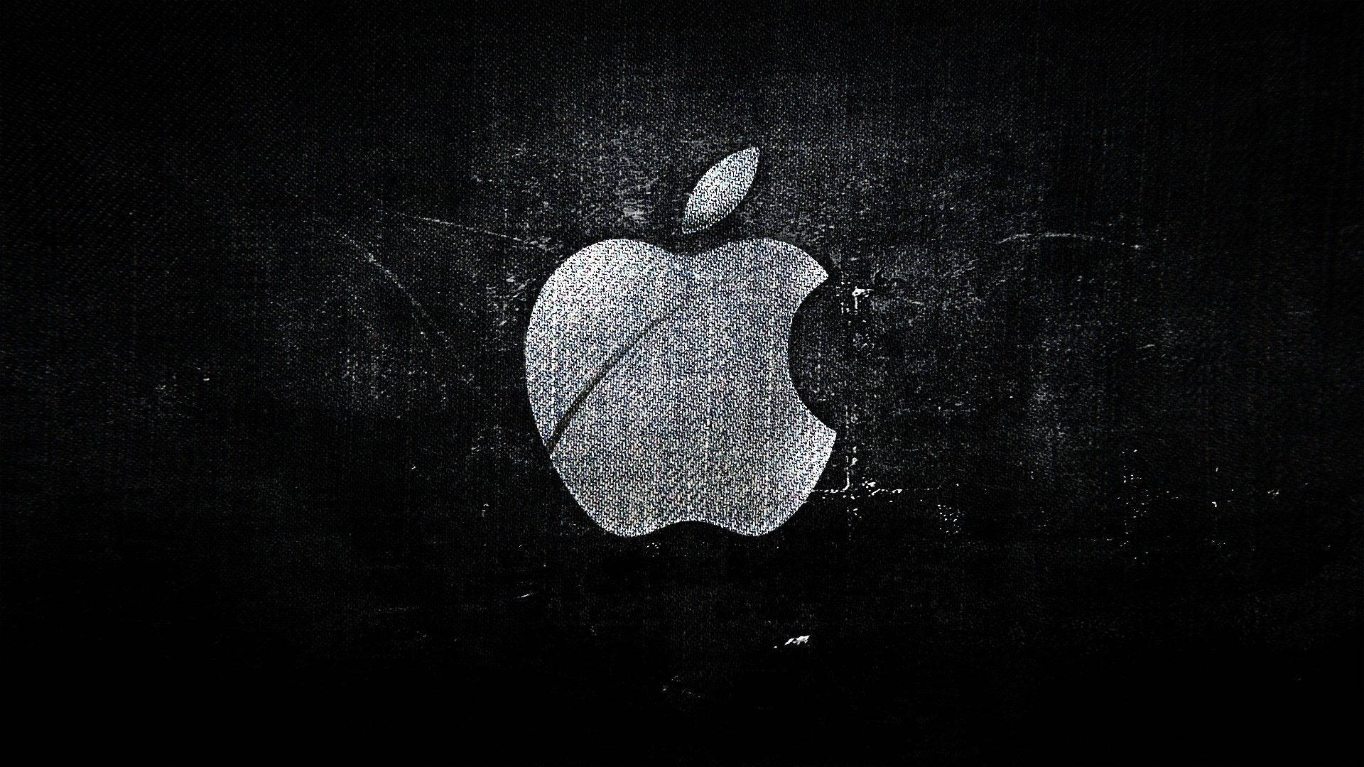 textured black background, distressed silver Apple logo, scratches, Full HD Desktop Wallpaper
