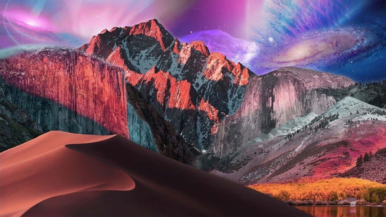 MacBook Default, surreal mountain range, snow-capped peaks, HD Desktop Wallpaper