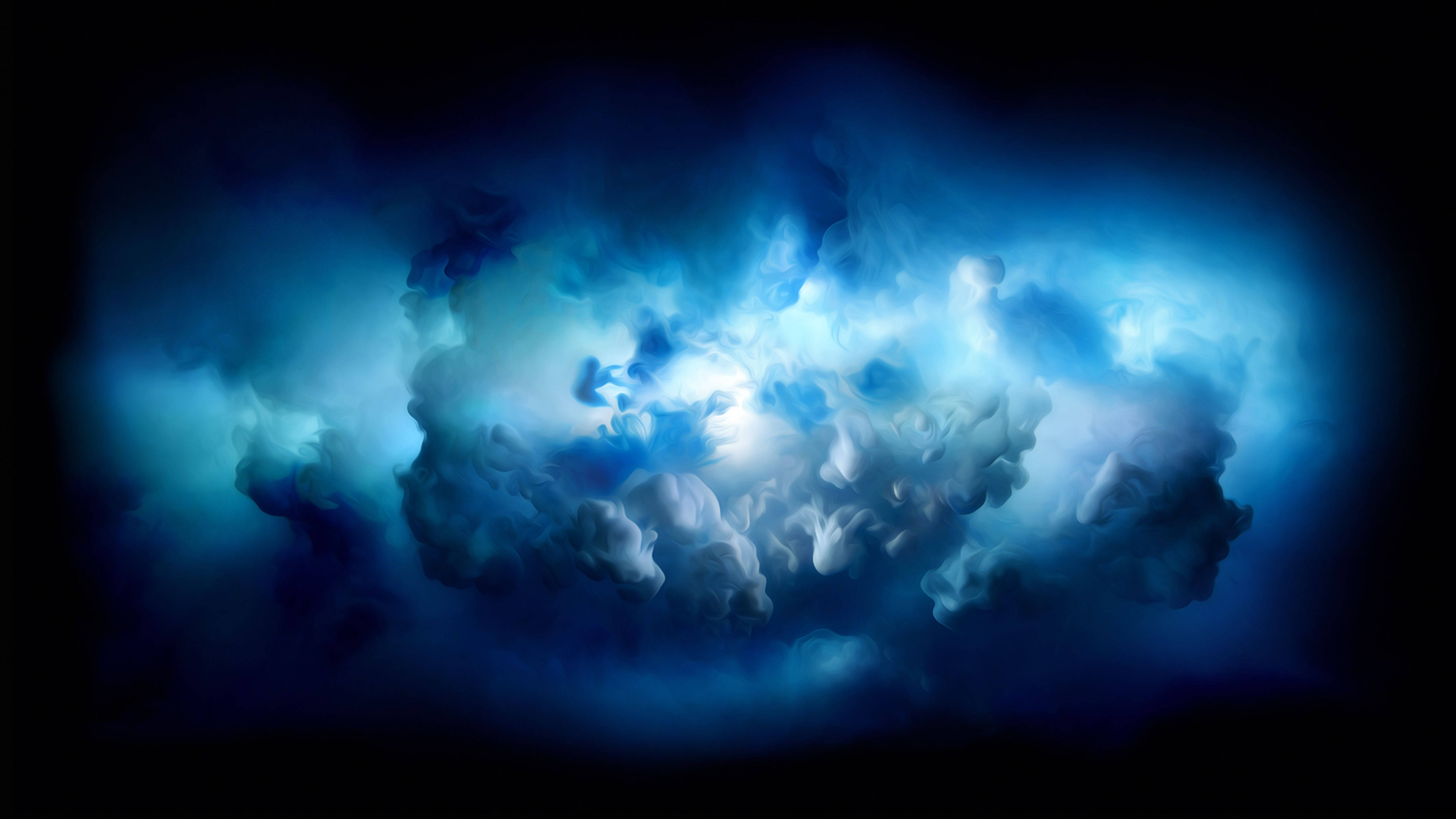 Blue Clouds Macbook Pro 4K, luminous blue ink cloud, pitch black background, 5K Desktop Wallpaper