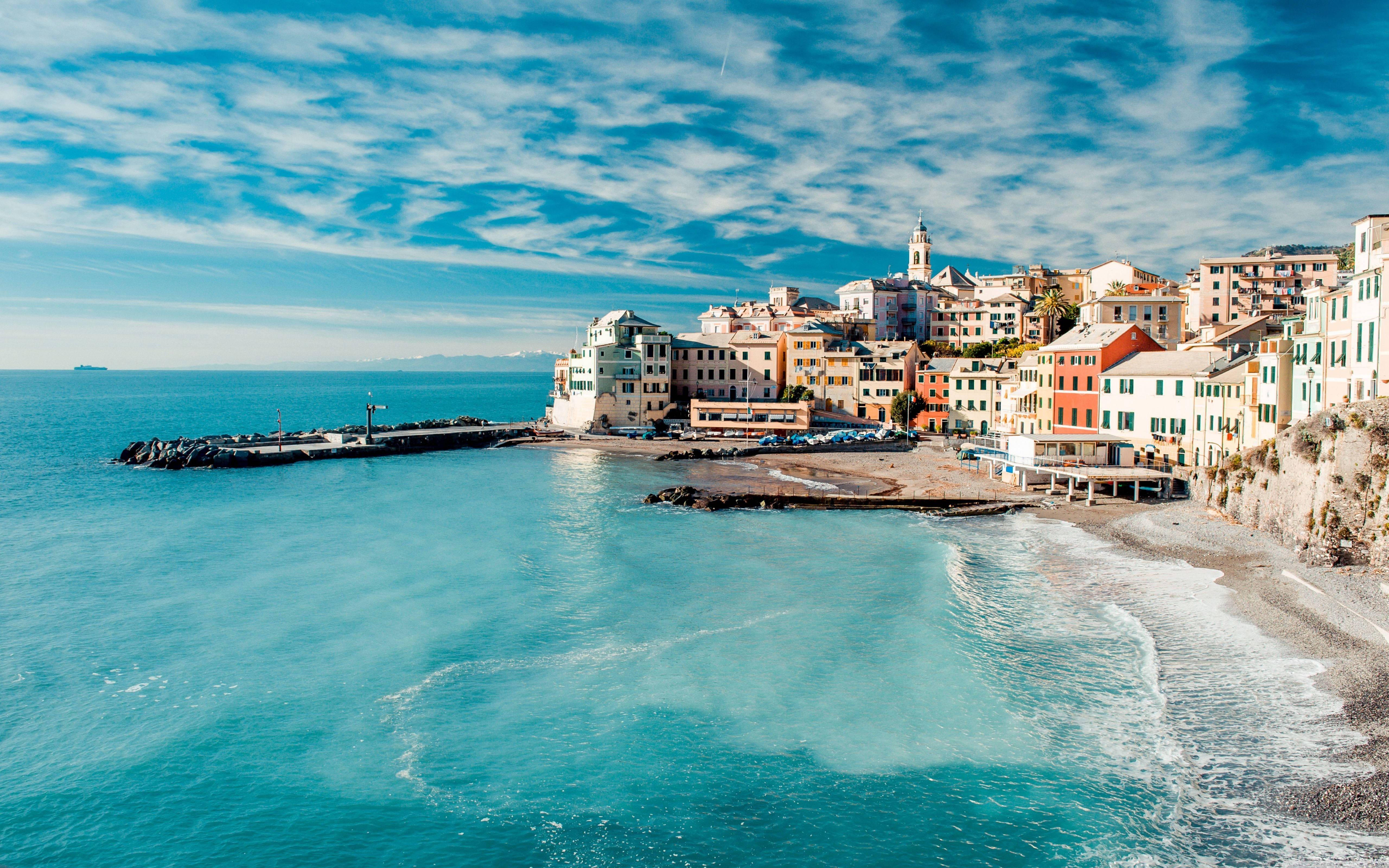 Coastal Town Macbook Pro 4K, cliffs, turquoise waters, 5K Desktop Wallpaper