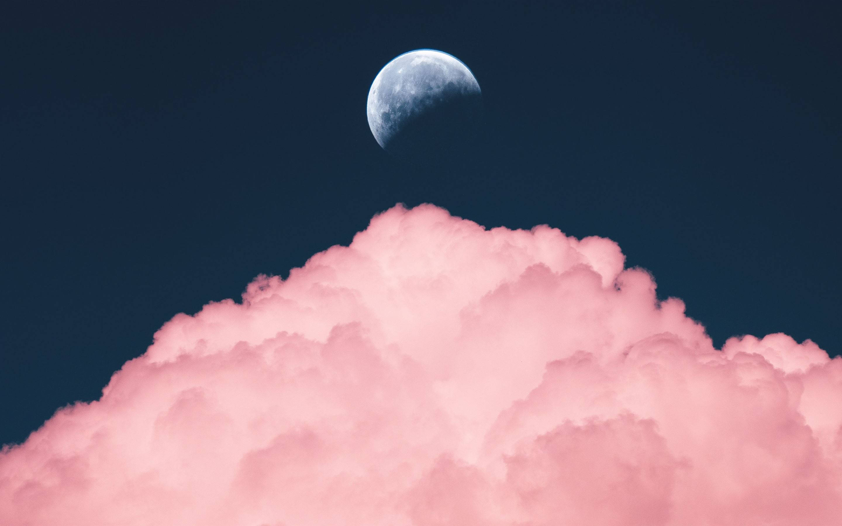 Moon Pink Clouds, crescent moon, fluffy pink cloud, 2K Desktop Wallpaper