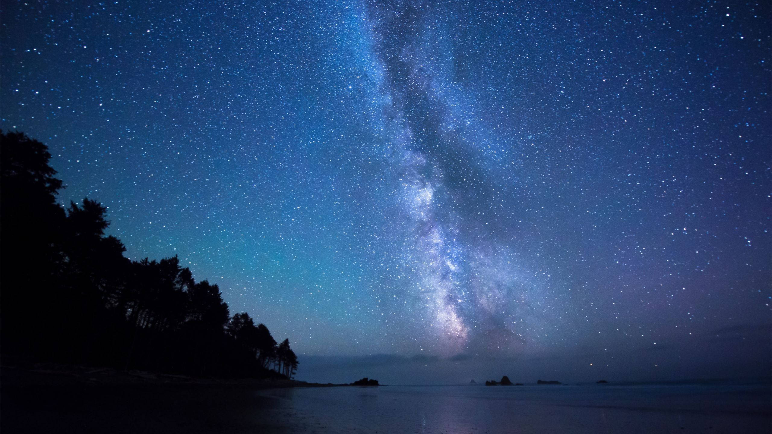 Seashore Starry Sky, night sky, countless stars, 2K Desktop Wallpaper