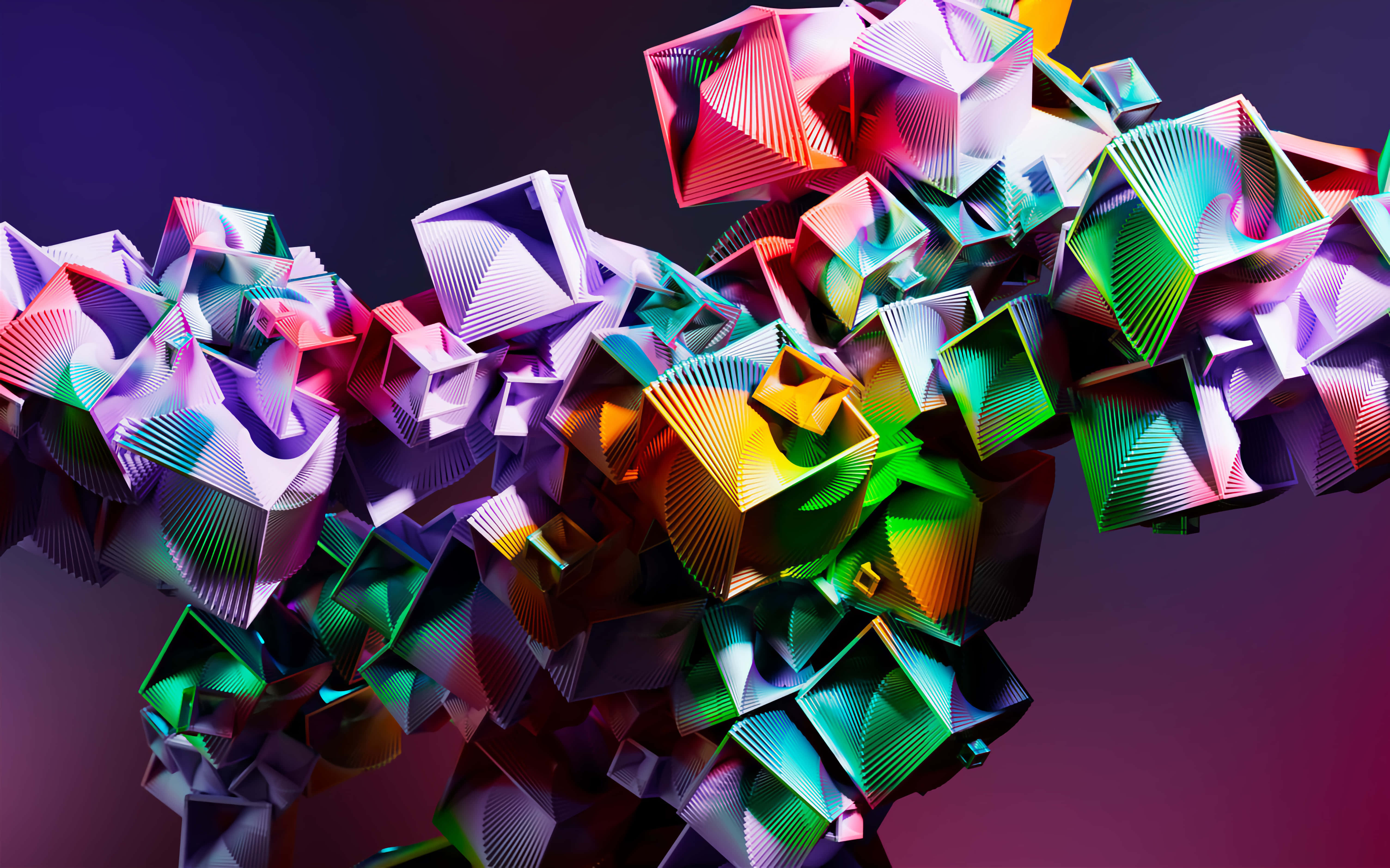 Macbook Retina, geometric cubes, metallic ridges, 5K Desktop Wallpaper