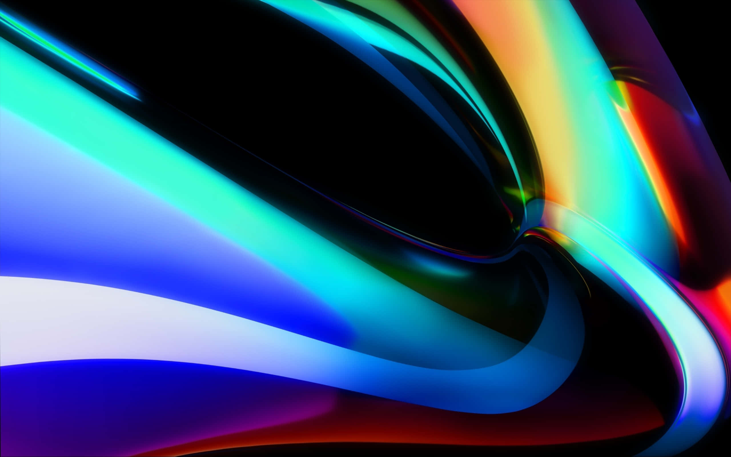Macbook Retina, neon ribbons, black background, 2K Desktop Wallpaper