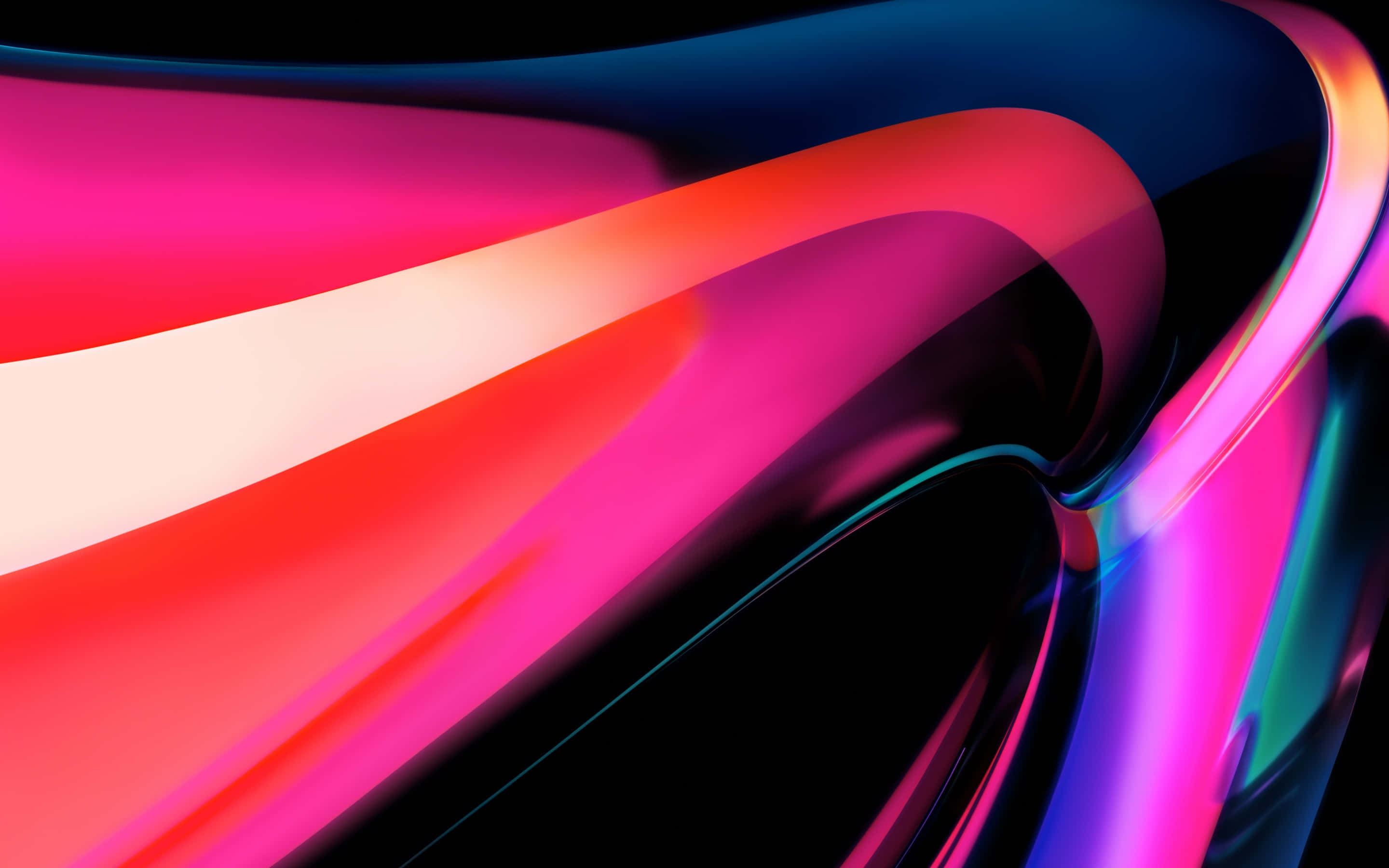 Macbook Retina, neon pink, blue abstract waves, 2K Desktop Wallpaper