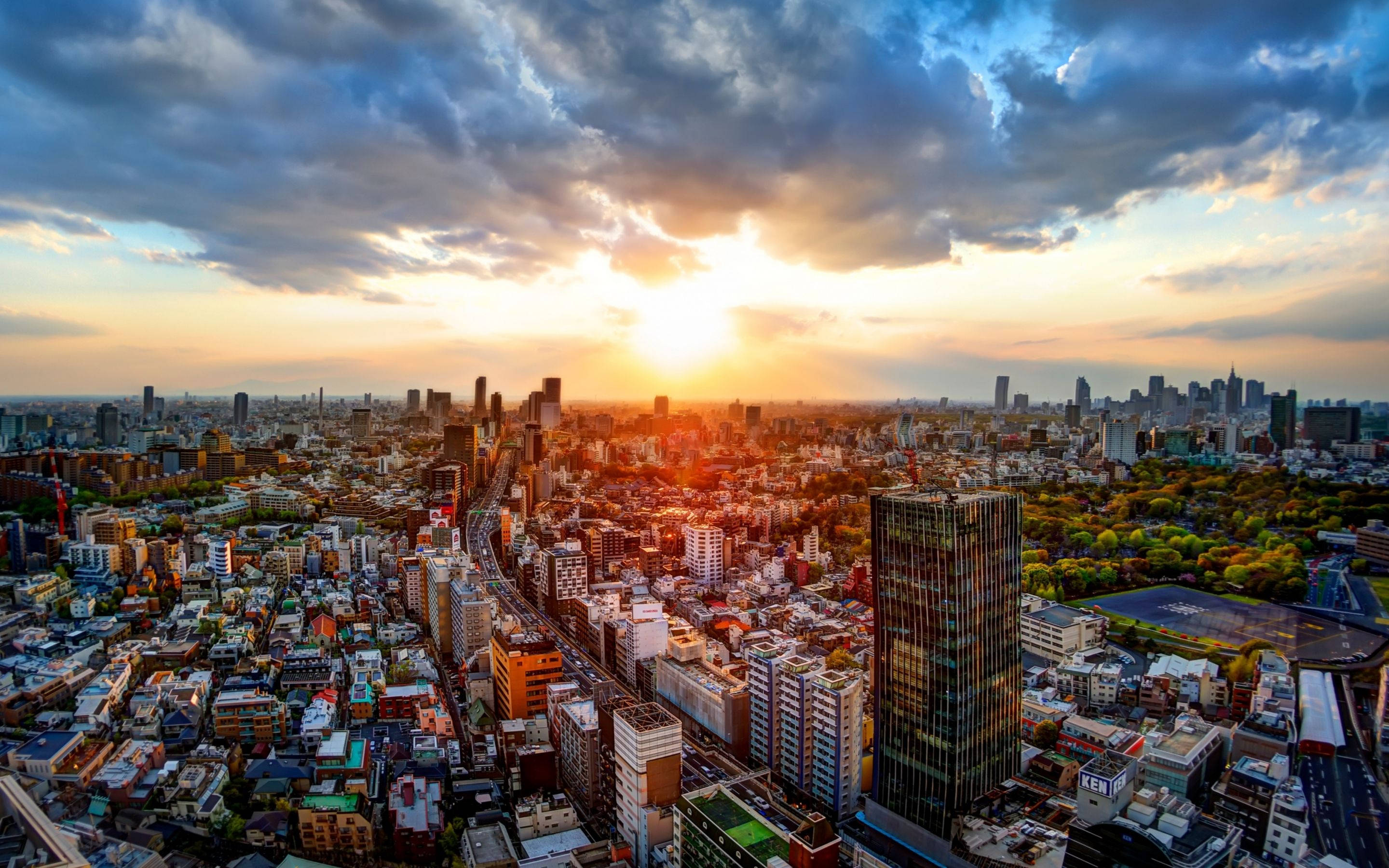 city, sunset, Macbook, 2K Desktop Wallpaper