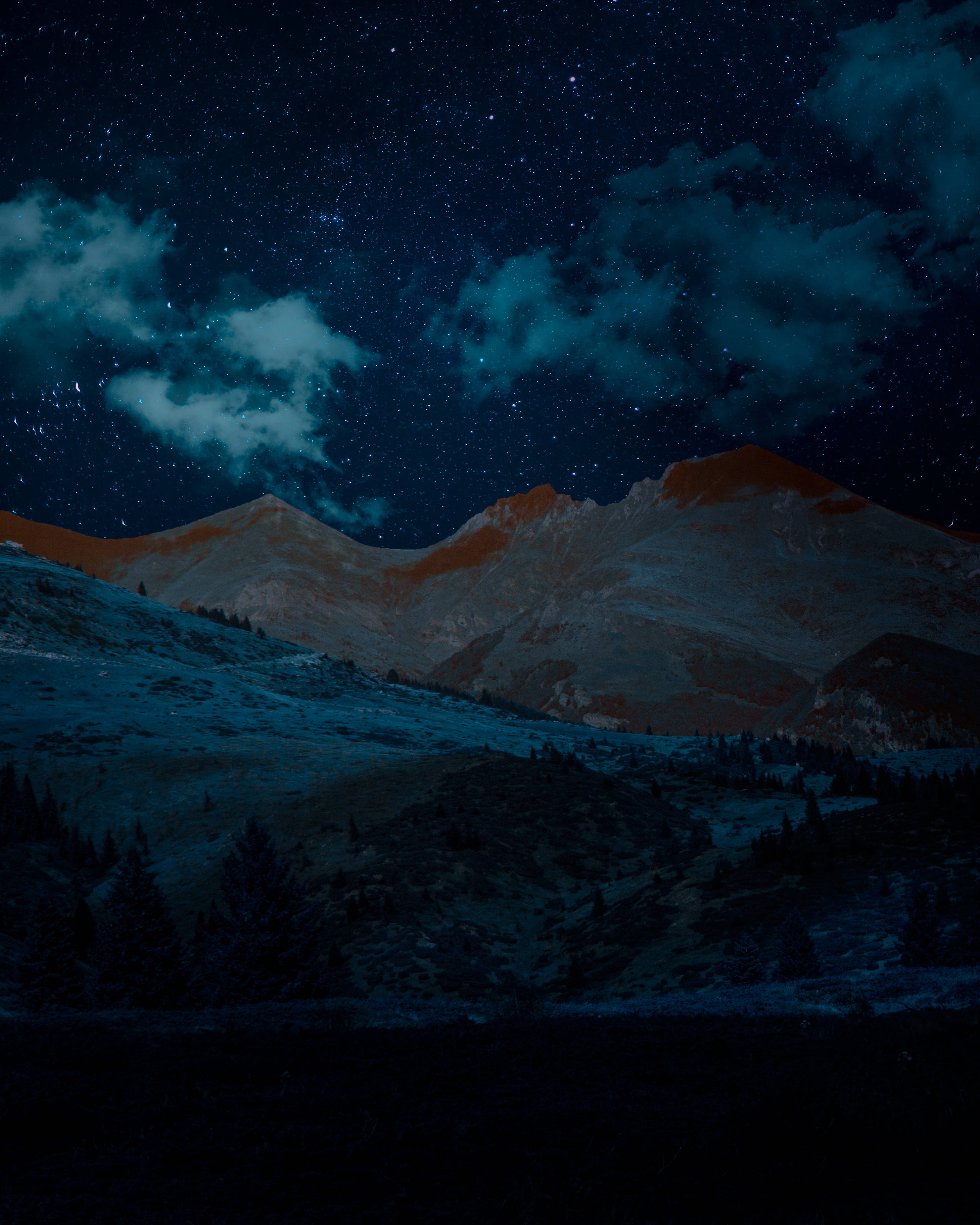 Macedonia, orange mountain, starry night sky, 2K Phone Wallpaper