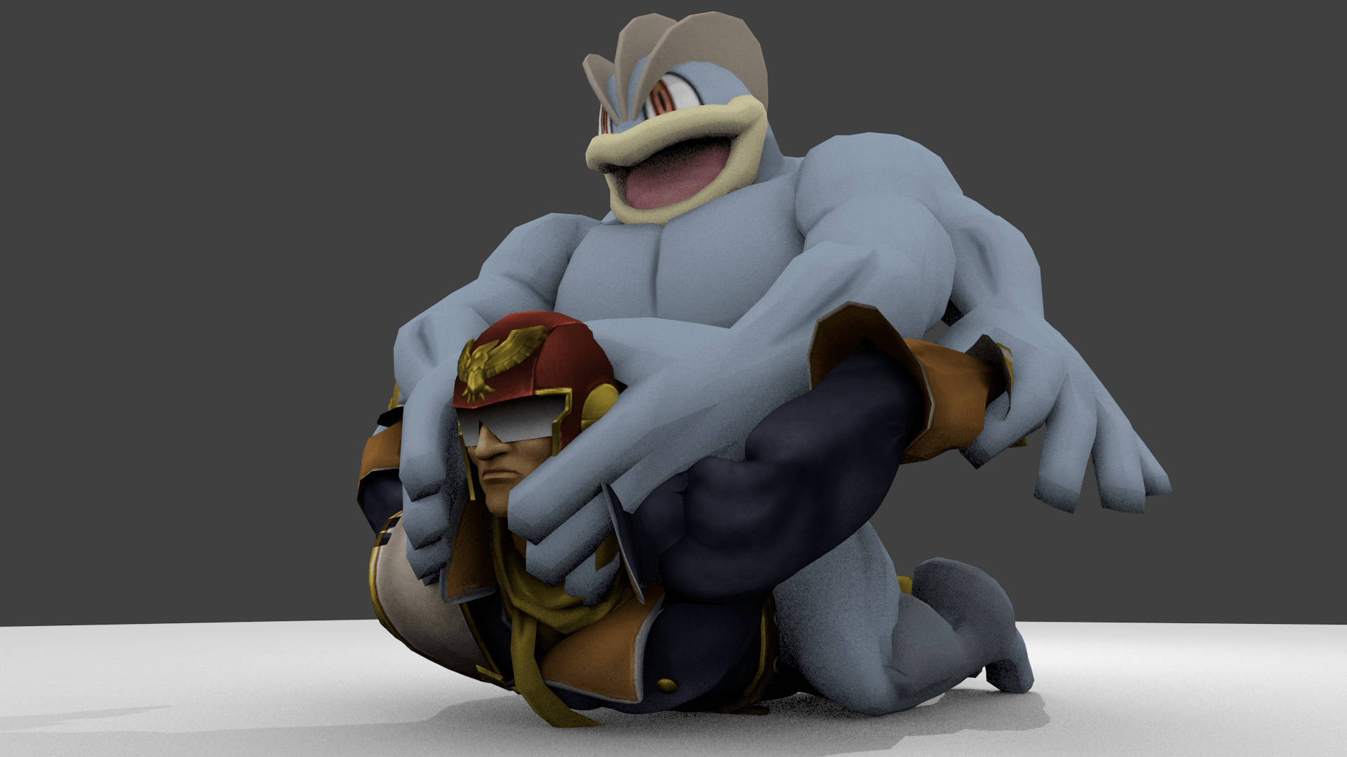 Machamp, blue duck-like creature, masked warrior, Full HD Desktop Wallpaper