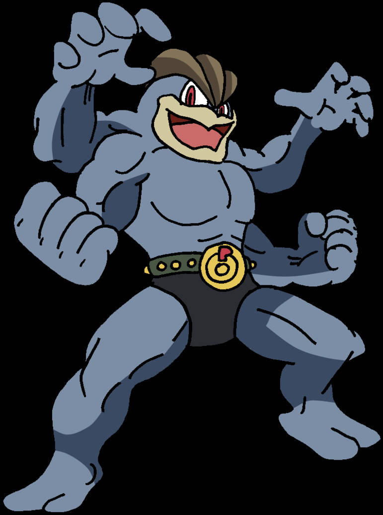 Machamp, blue cartoon character, brown mohawk, SD Phone Wallpaper