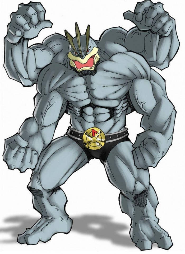 Machamp, grey stone golem, red mouth, SD Phone Wallpaper