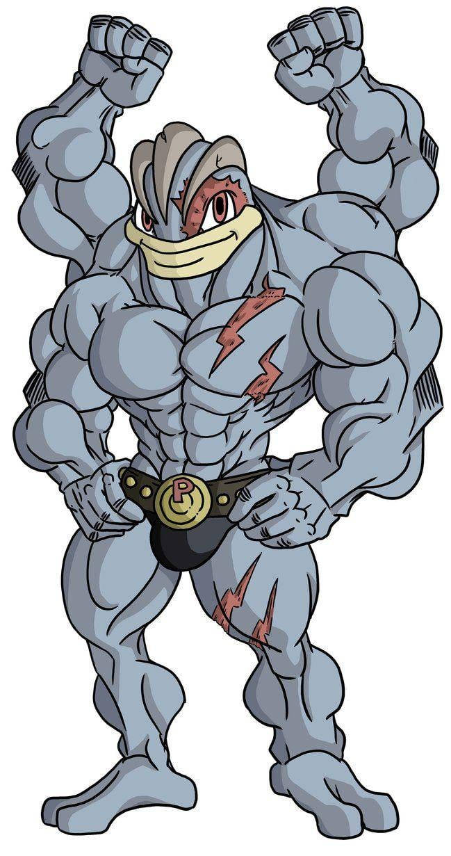 Machamp, grey, red lightning marks, SD Phone Wallpaper