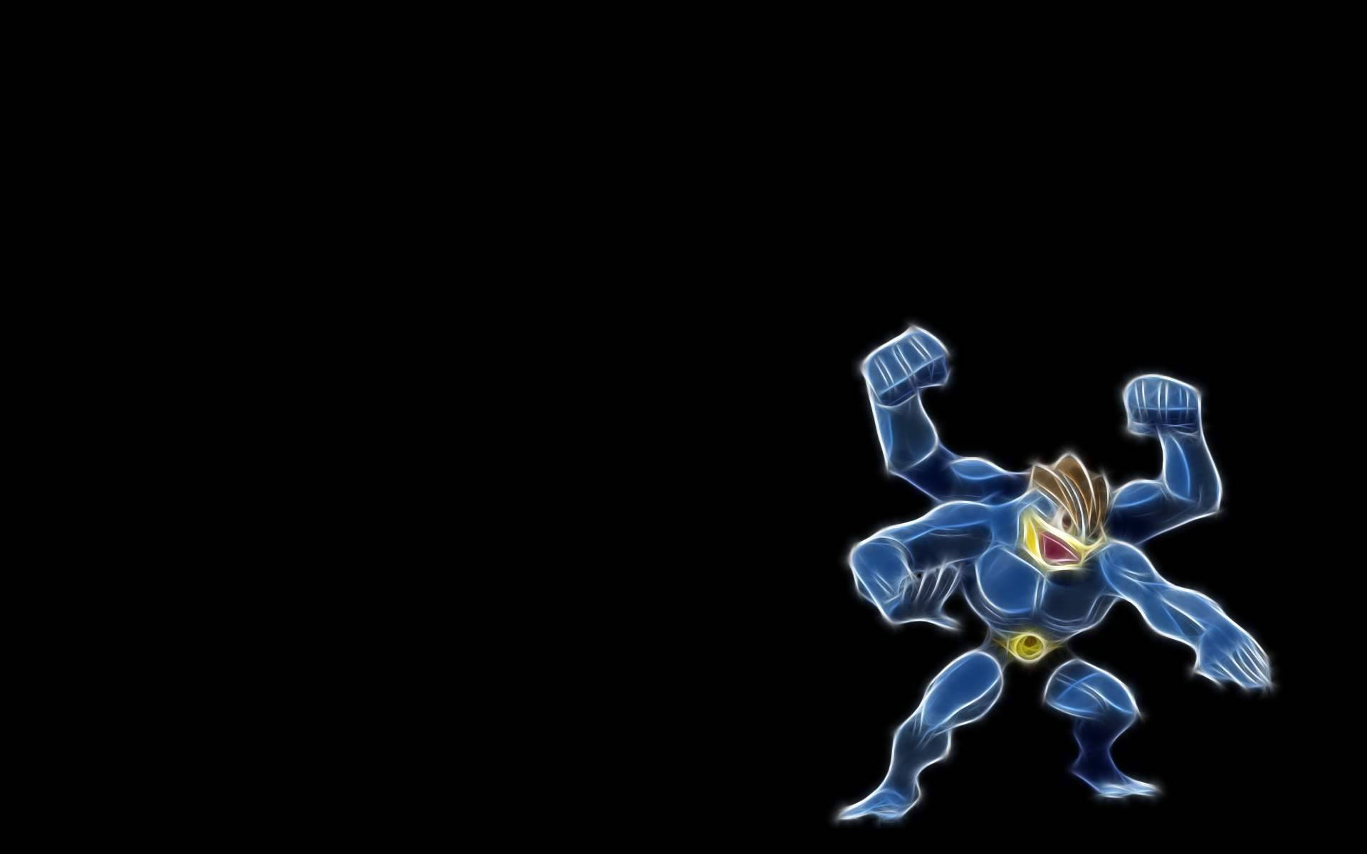 Machamp, glowing blue, golden accents, Full HD Desktop Wallpaper