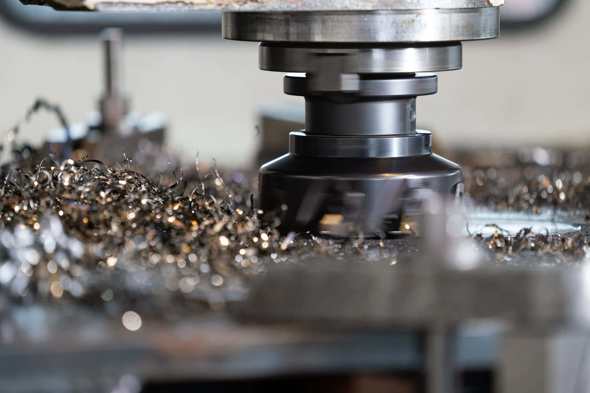 CNC milling machine, shiny silver shavings, metal, Full HD Desktop Wallpaper