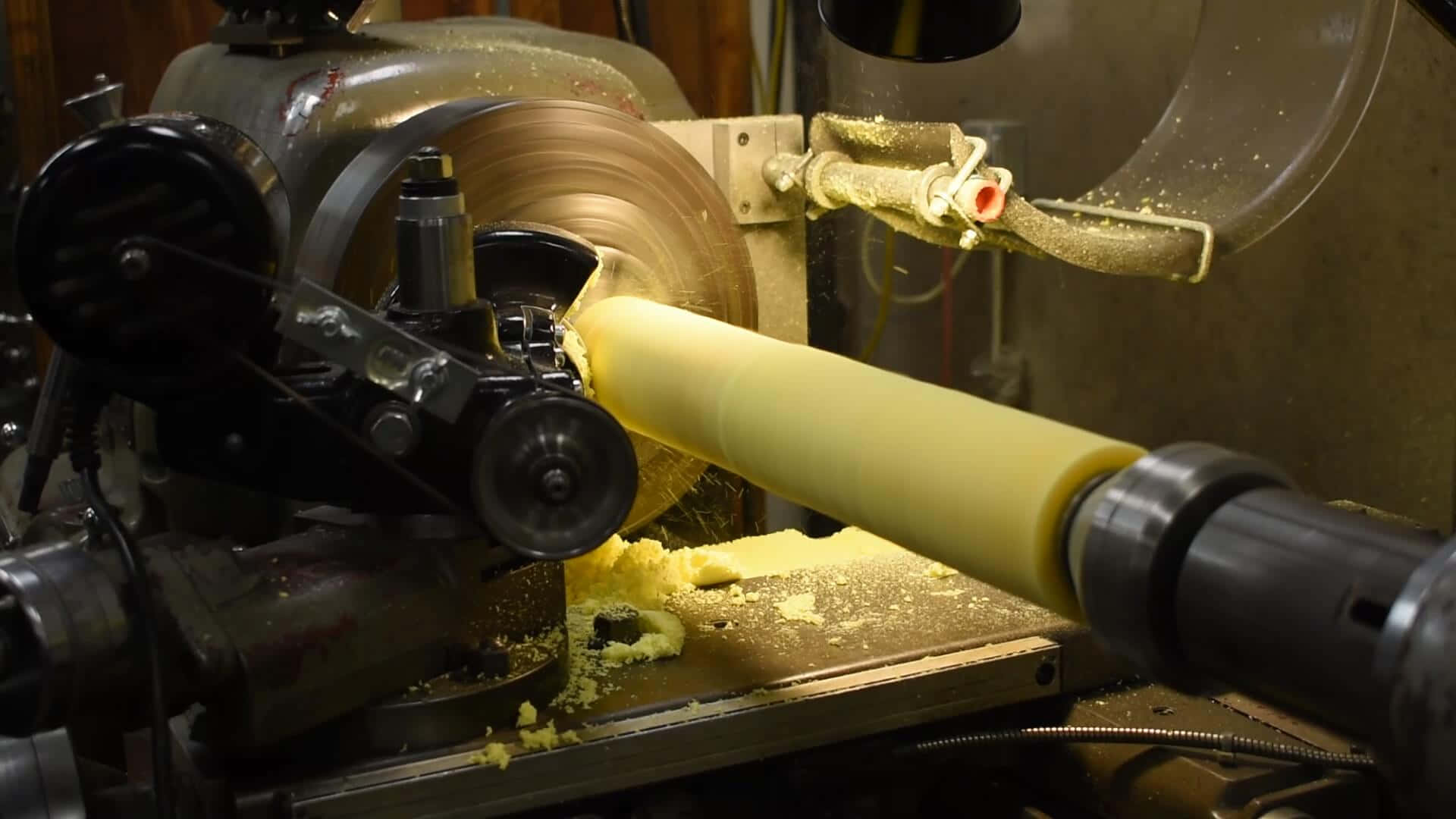 wood lathe, pale yellow cylindrical piece, shavings, Full HD Desktop Wallpaper