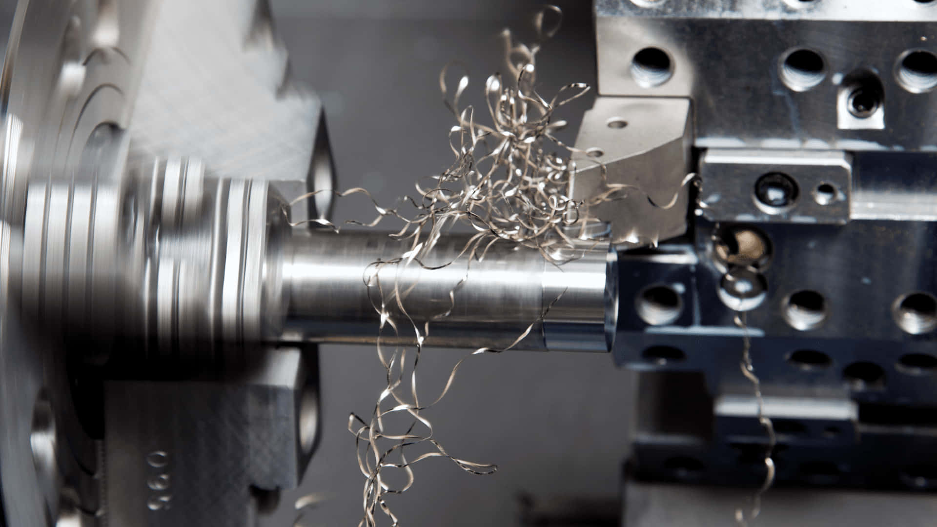 Machining, metal shavings, rotating workpiece, Full HD Desktop Wallpaper