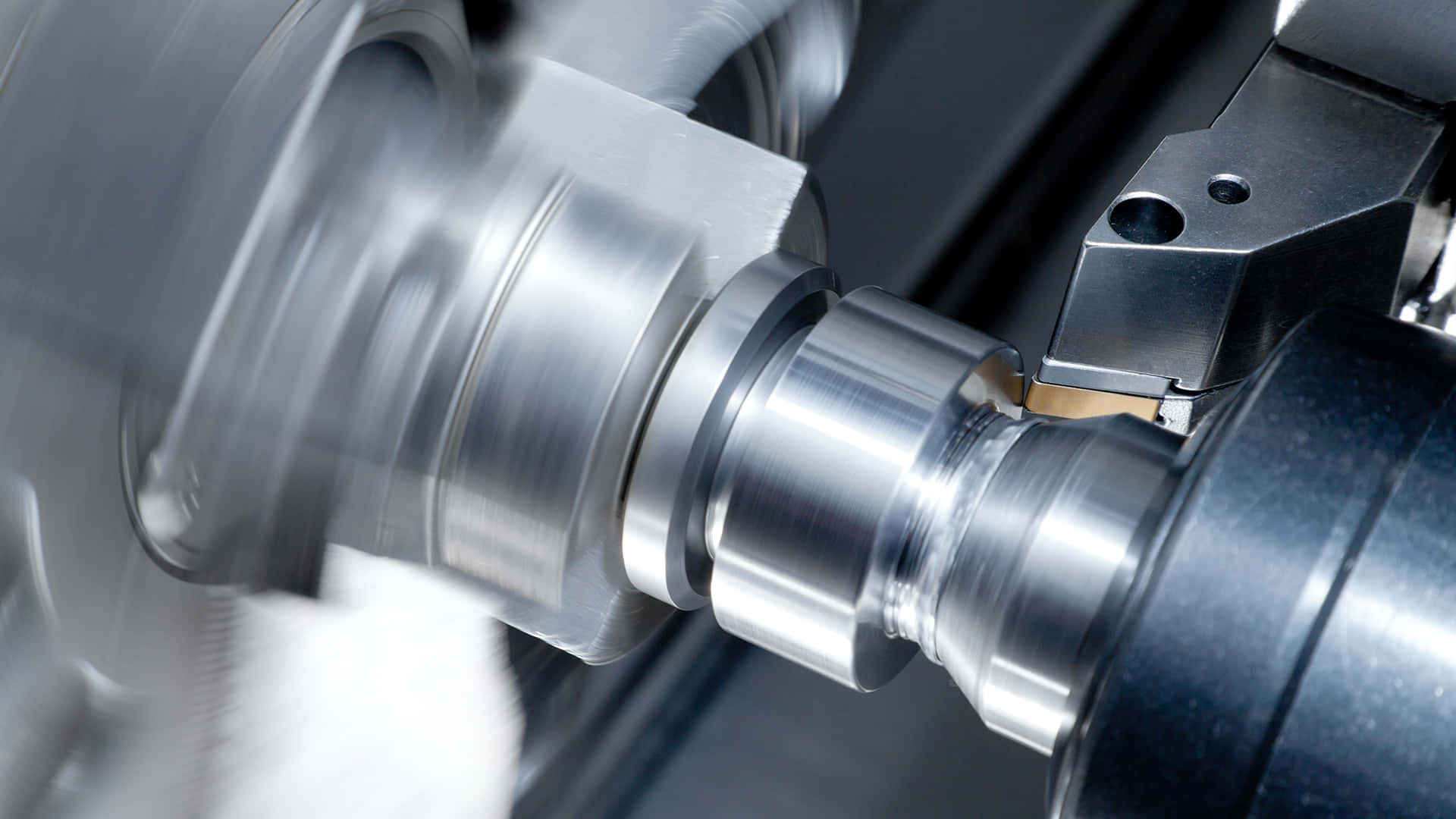CNC lathe, rotating metal workpiece, metallic surfaces, Full HD Desktop Wallpaper