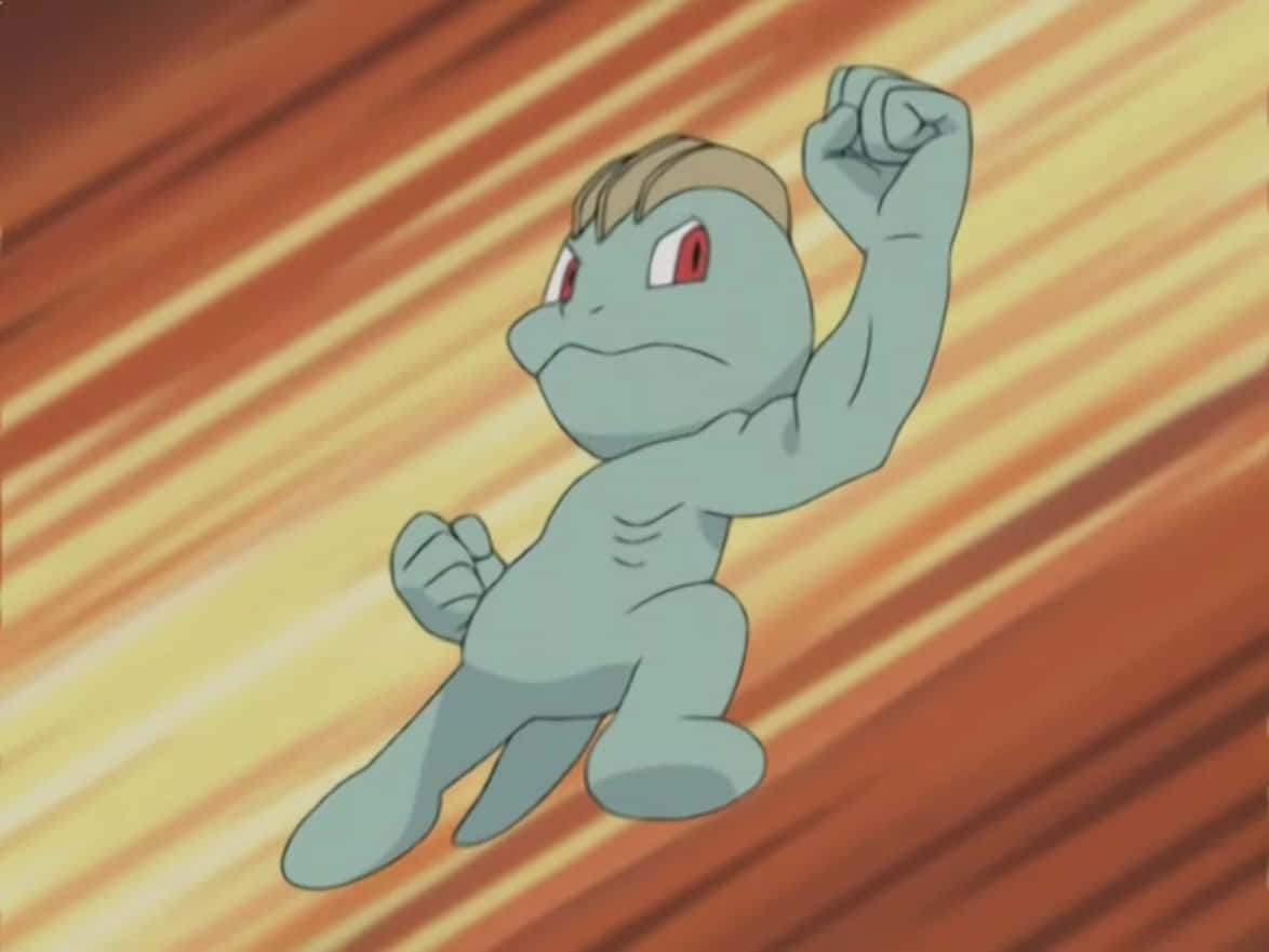 Machop, red eyes, raised fist, SD Desktop Wallpaper