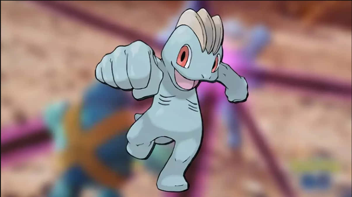 Machop, light blue skin, white mohawk, SD Desktop Wallpaper