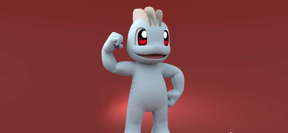 Machop, red background, white cartoon creature, SD Desktop Wallpaper