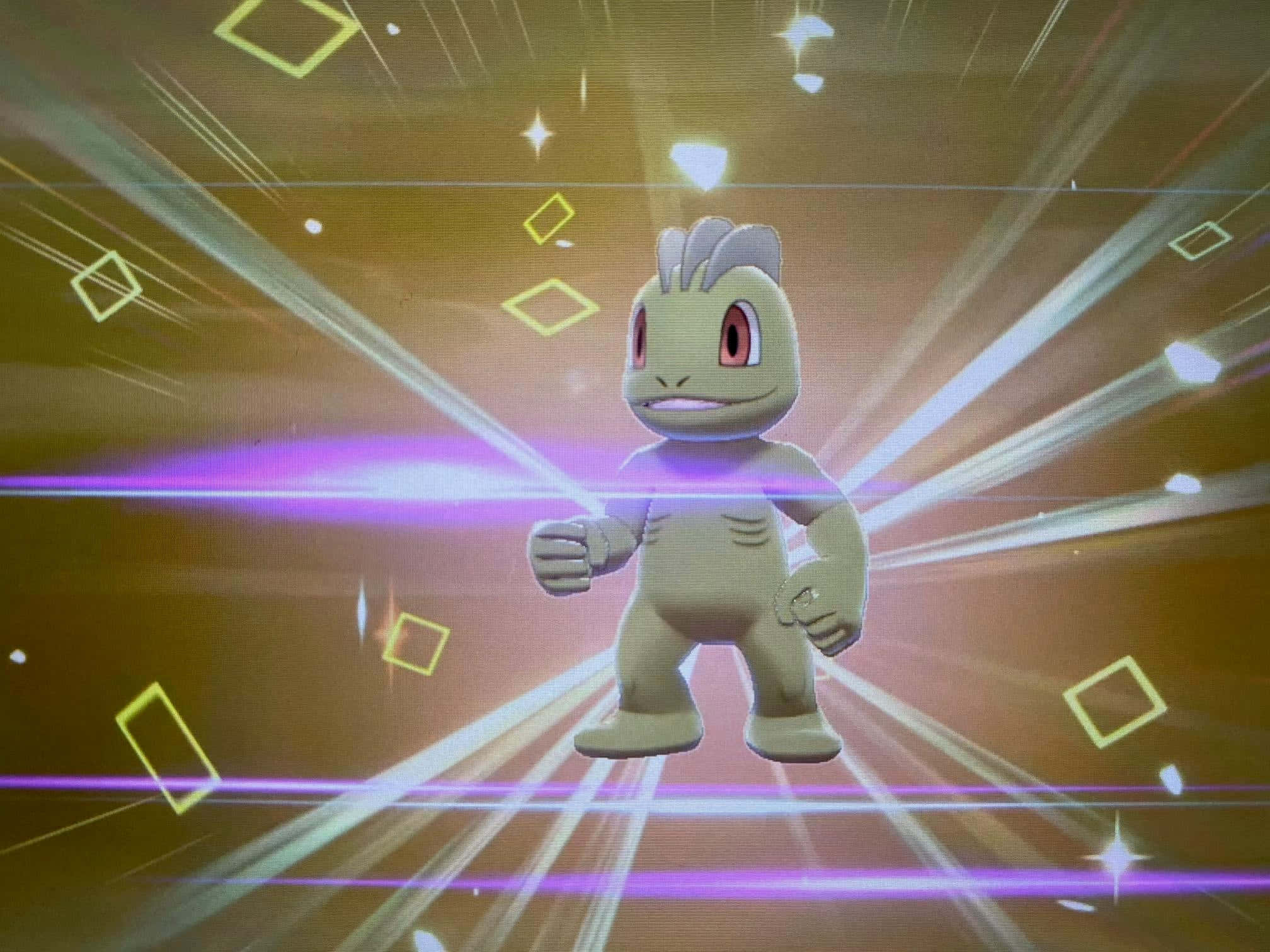 Machop, geometric background, glowing purple light beams, Full HD Desktop Wallpaper