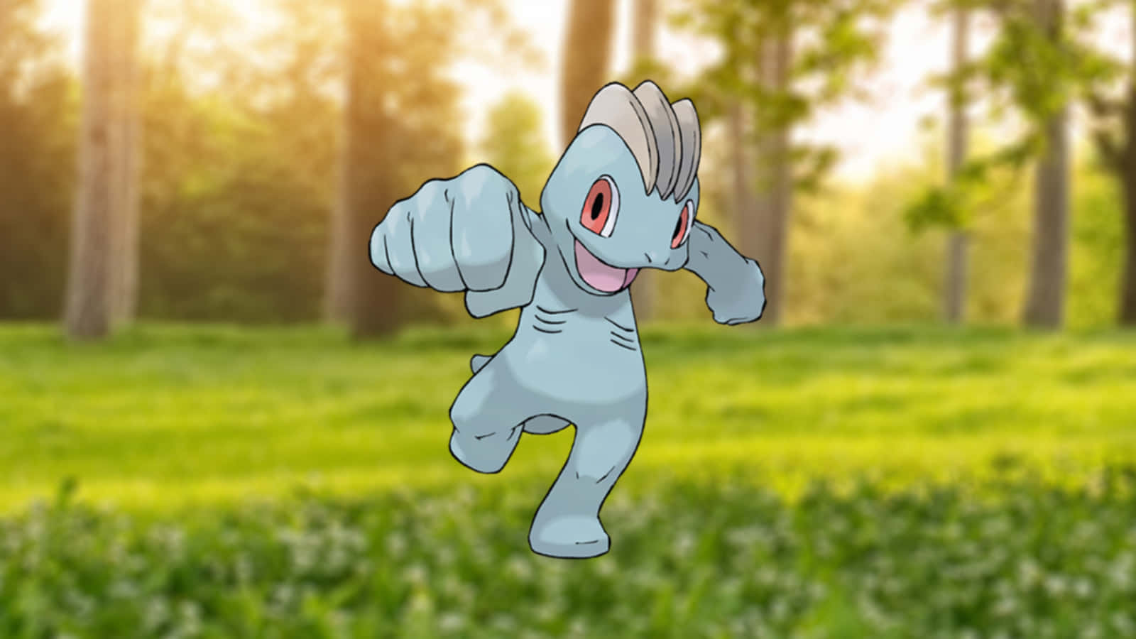 Machop, blue skin, red eyes, HD Desktop Wallpaper