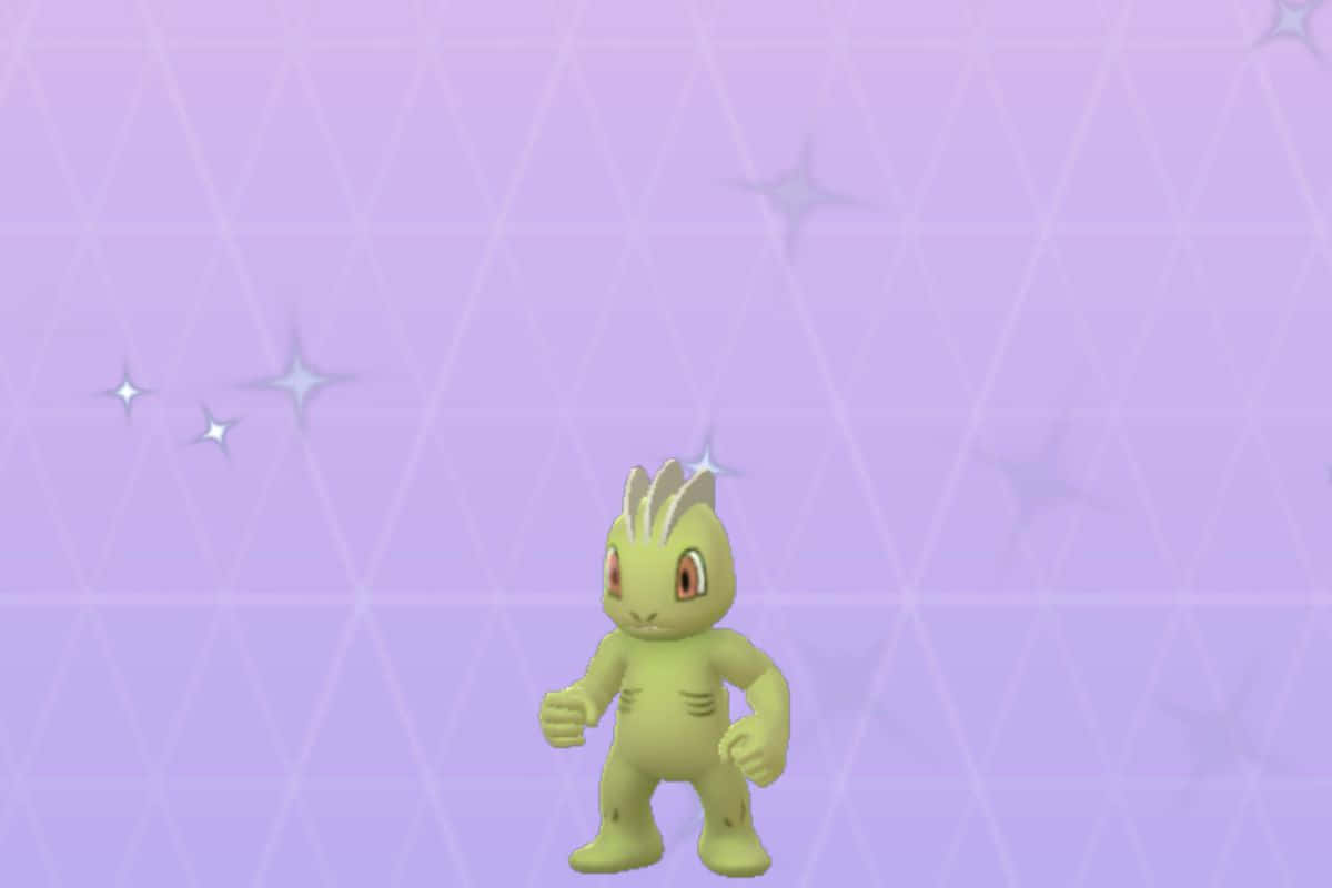Machop, sparkly purple background, green Pokémon, SD Desktop Wallpaper