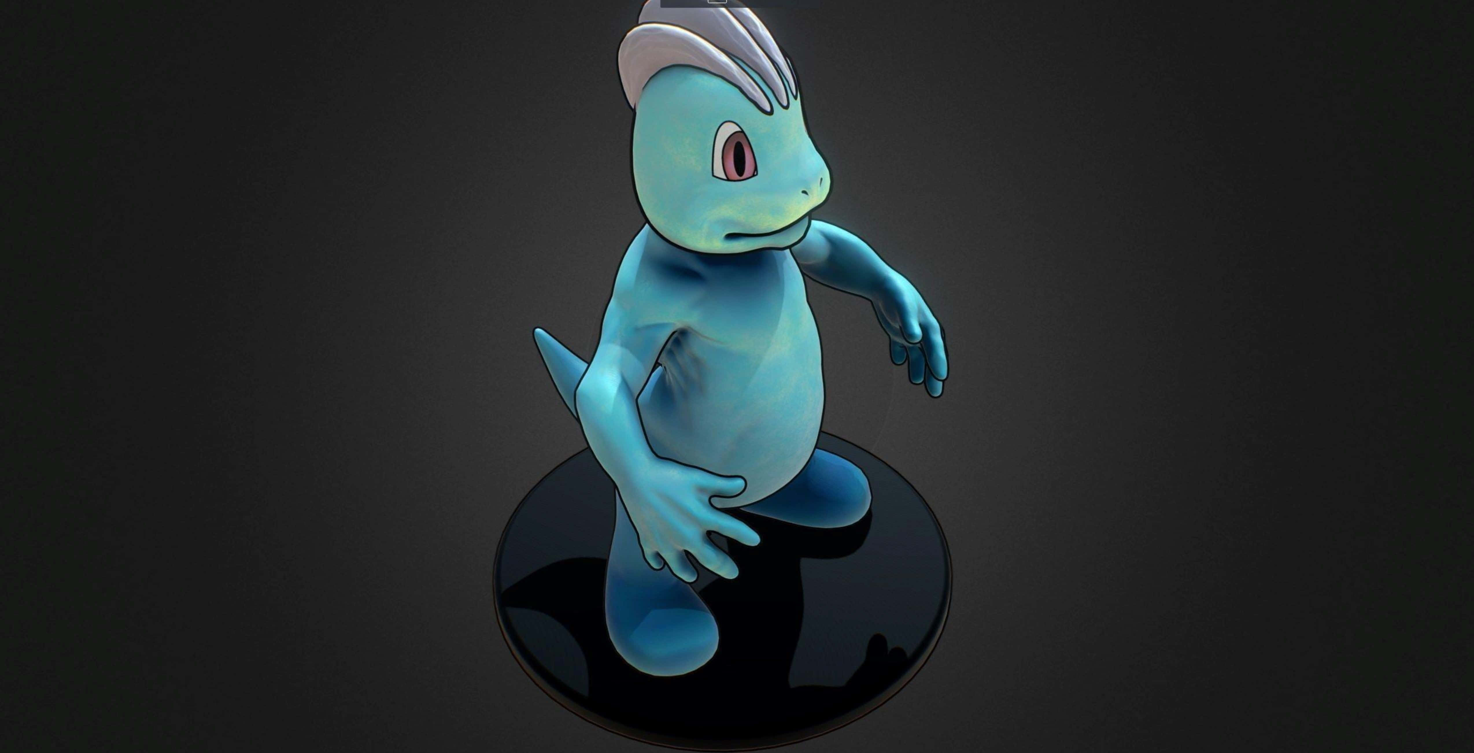 Machop, glossy blue, cartoon dinosaur figurine, 4K Desktop Wallpaper