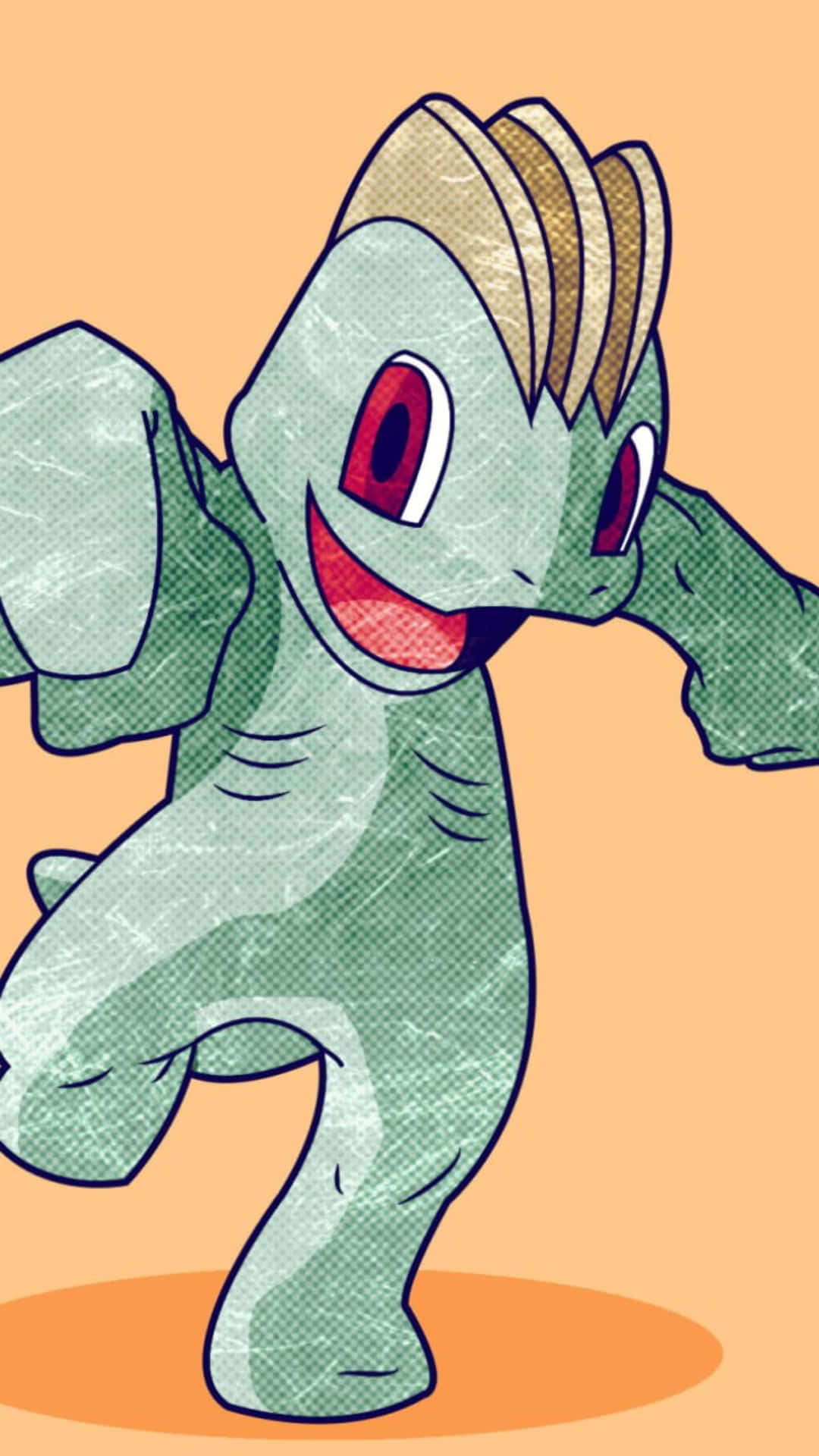Machop, green cartoon dinosaur, red eyes, Full HD Phone Wallpaper