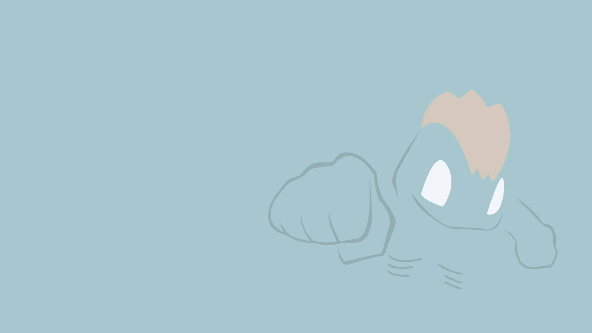 Machop, blue, minimalist line-art illustration, Full HD Desktop Wallpaper