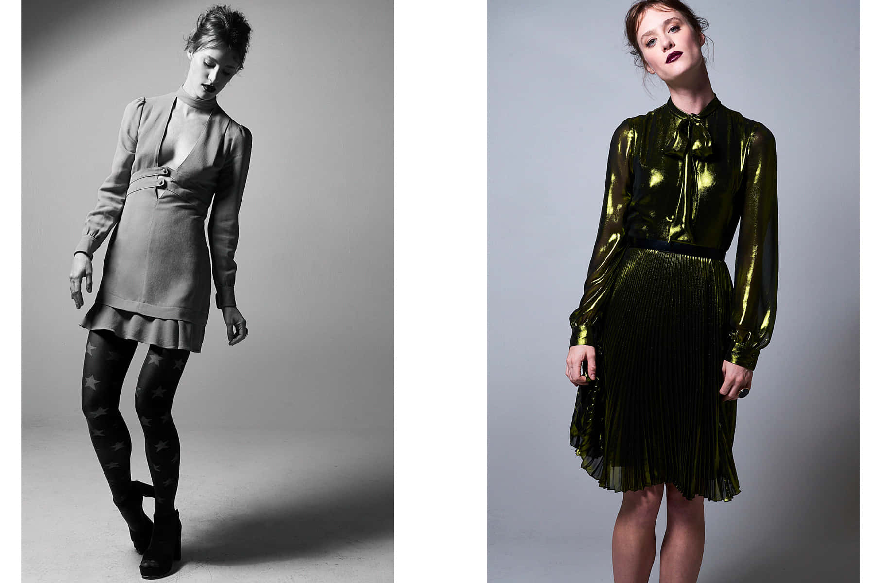 Mackenzie Davis, monochrome, structured dress, HD Desktop Wallpaper