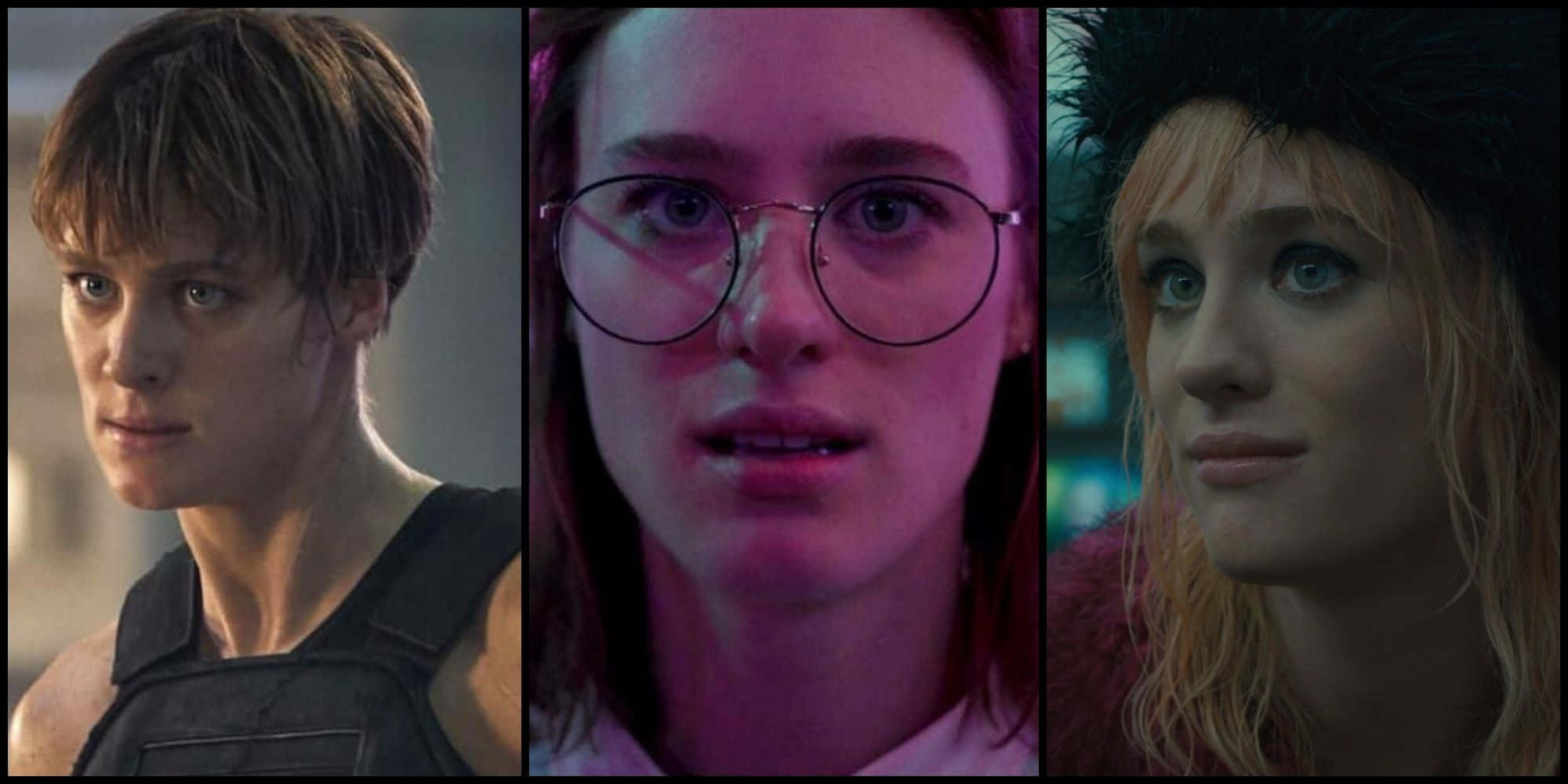 Mackenzie Davis, tactical gear, pink light, Full HD Desktop Wallpaper