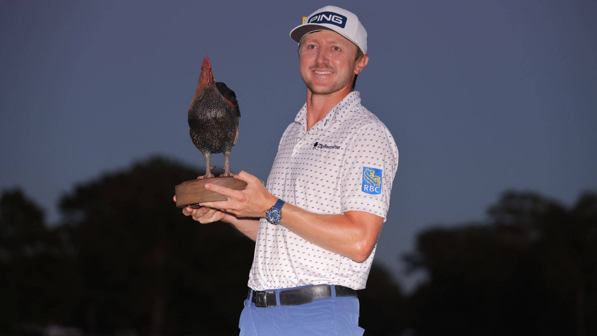 Mackenzie Hughes, rooster trophy, twilight sky, Full HD Desktop Wallpaper