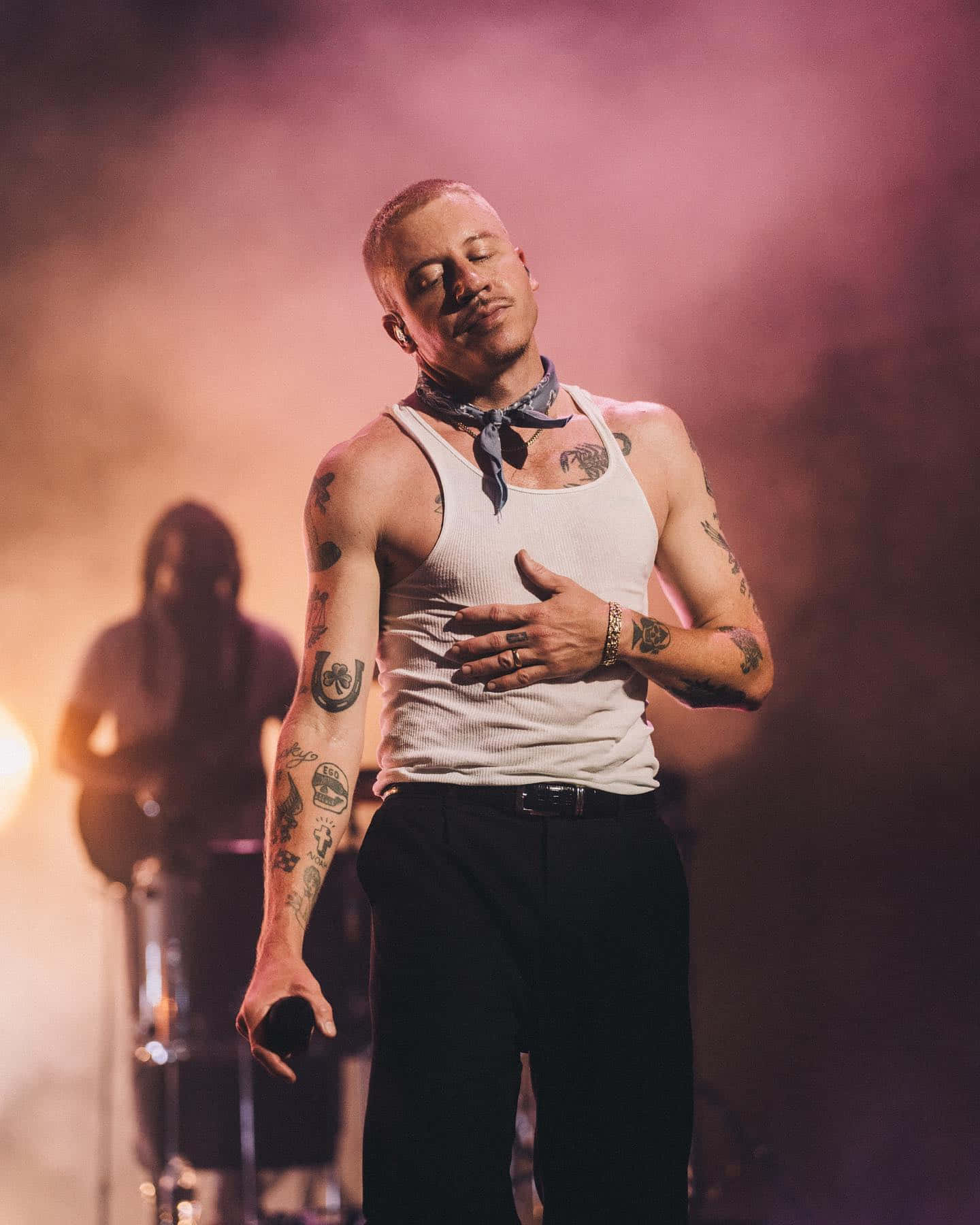 Macklemore, stage, white tank top, HD Phone Wallpaper