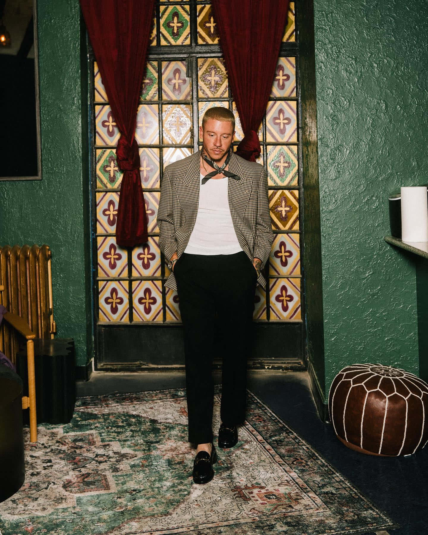 Macklemore, checkered blazer, white tank top, HD Phone Wallpaper