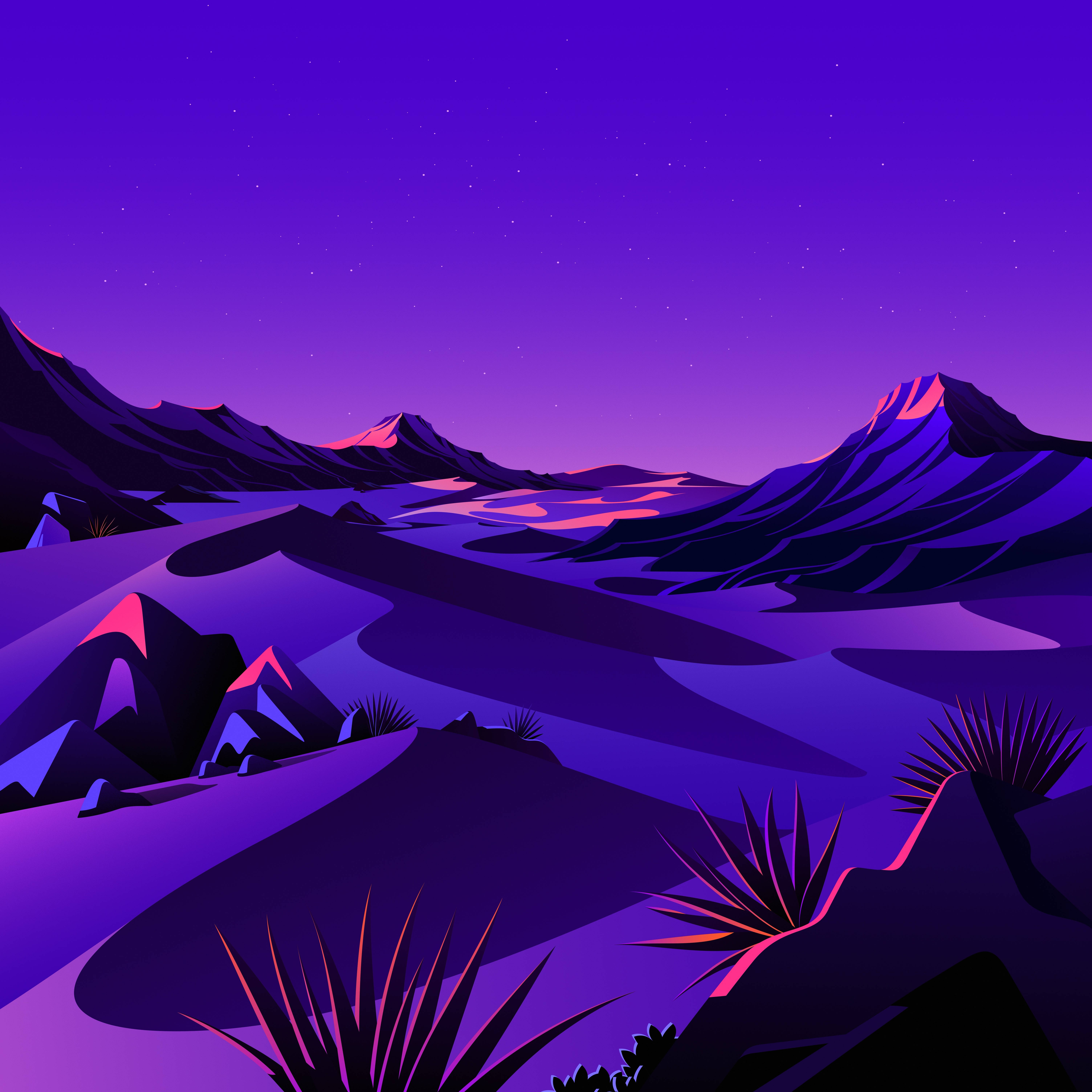 macOS Big Sur, purple desert, twilight, 5K Desktop Wallpaper
